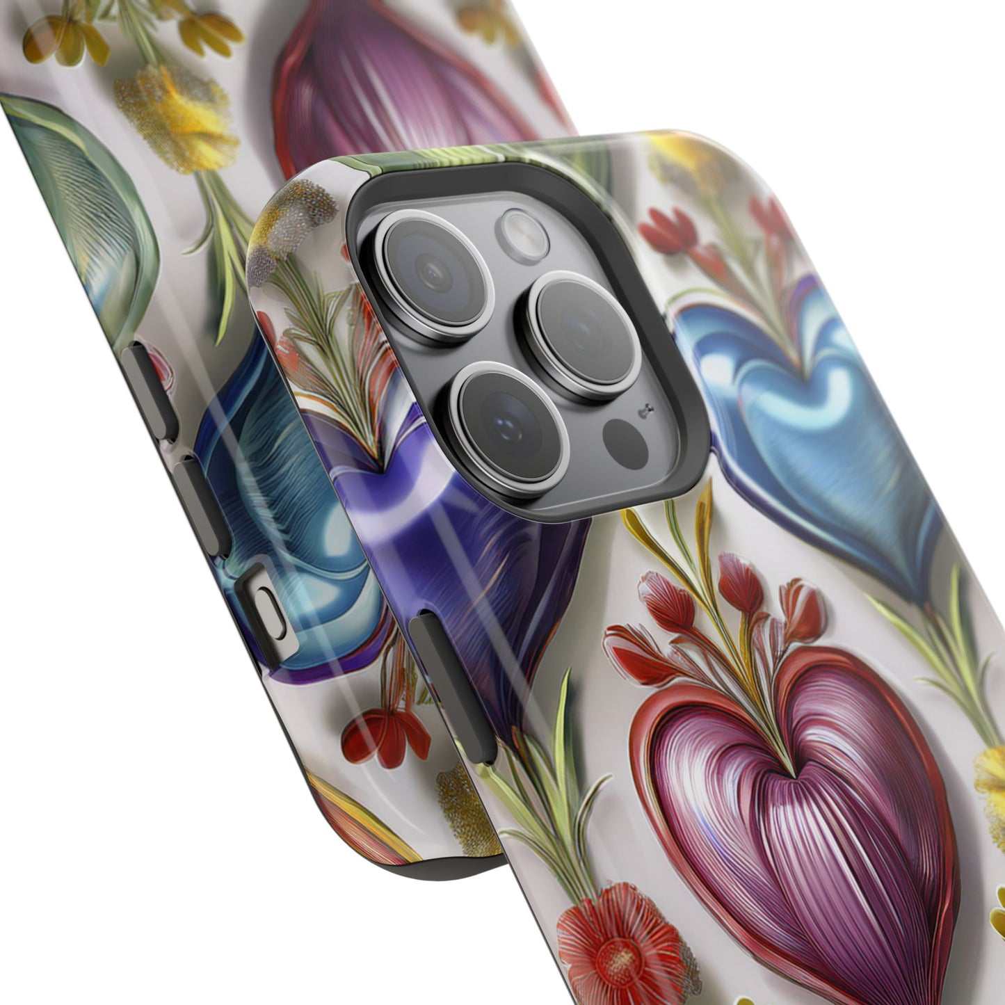 iPhone MagSafe Hearts and Flowers Phone Case, Luxury Mobil Case