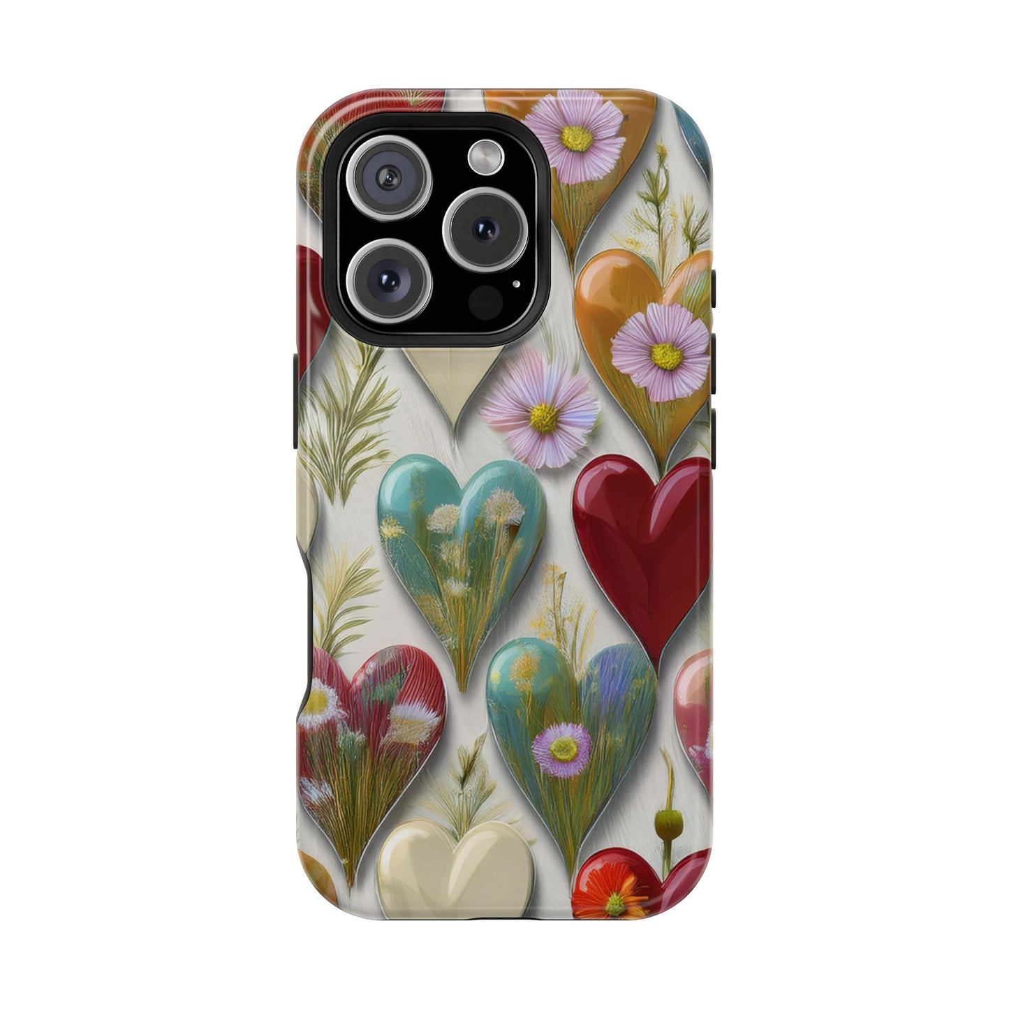 MagSafe Hearts and Flowers Phone Case, Top Trending iPhone Phone Case, Vibrant Phone Case