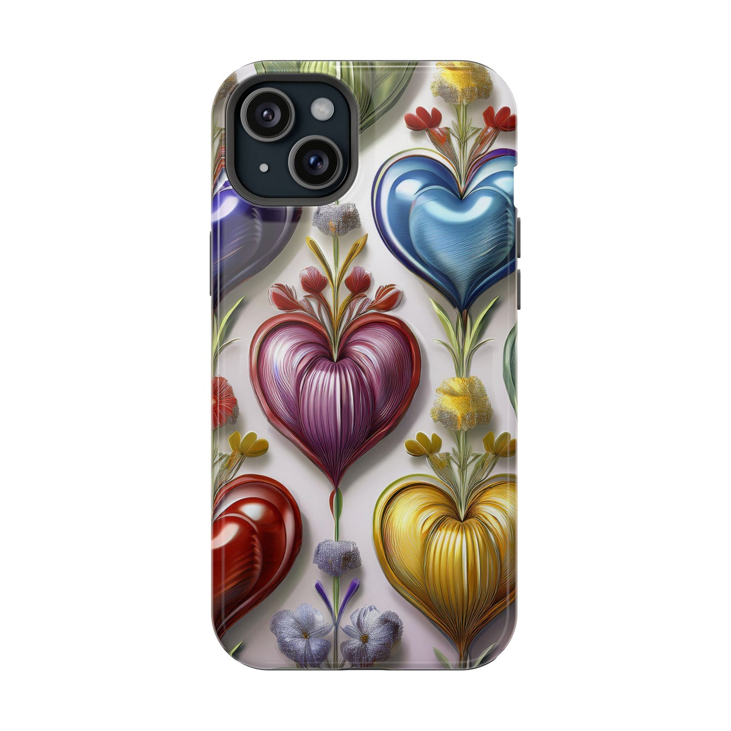 iPhone MagSafe Hearts and Flowers Phone Case, Luxury Mobil Case