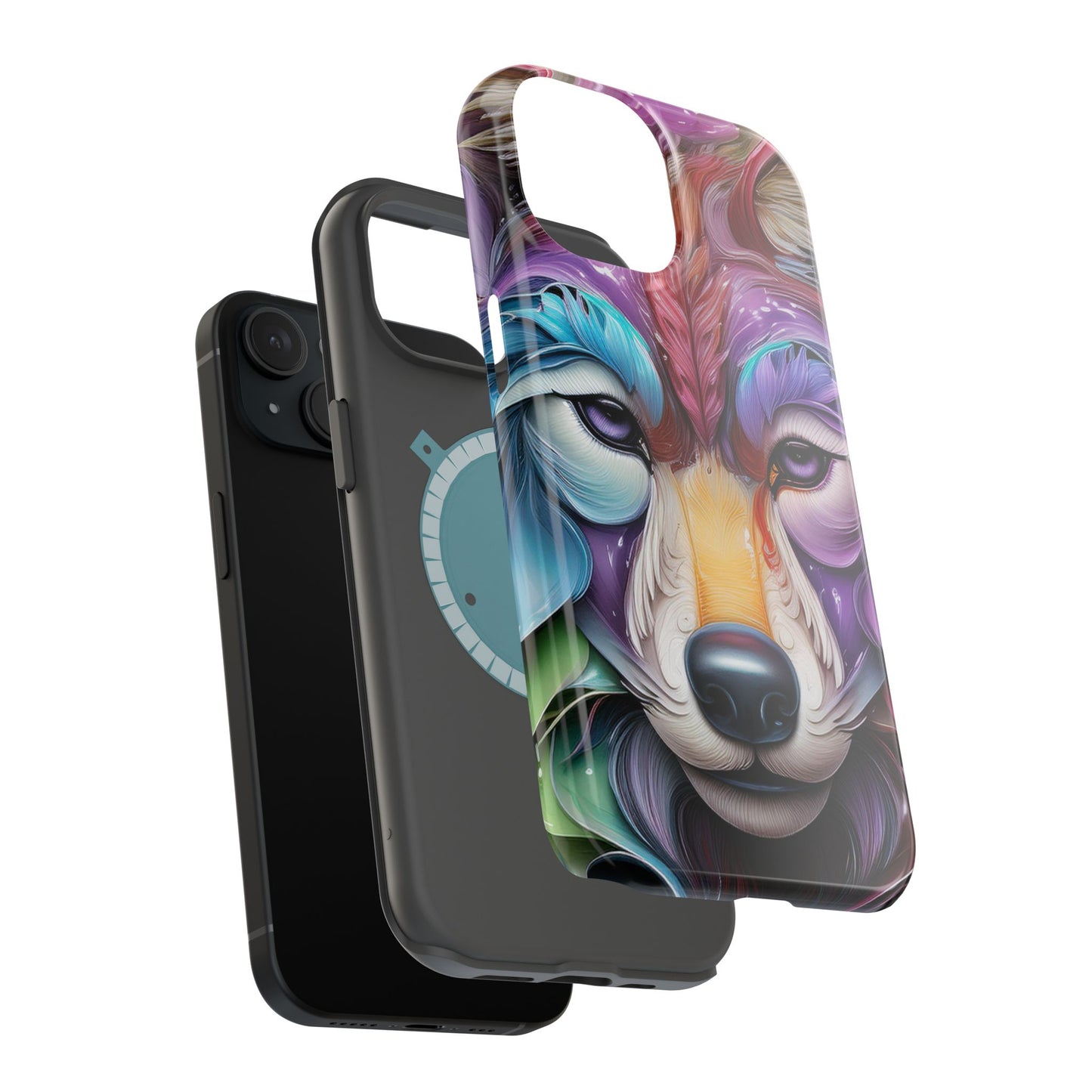 Mag Safe Vibrant Wolf Art - Colorful Wolf Design, Magnetic Phone Case, Trending iPhone Case