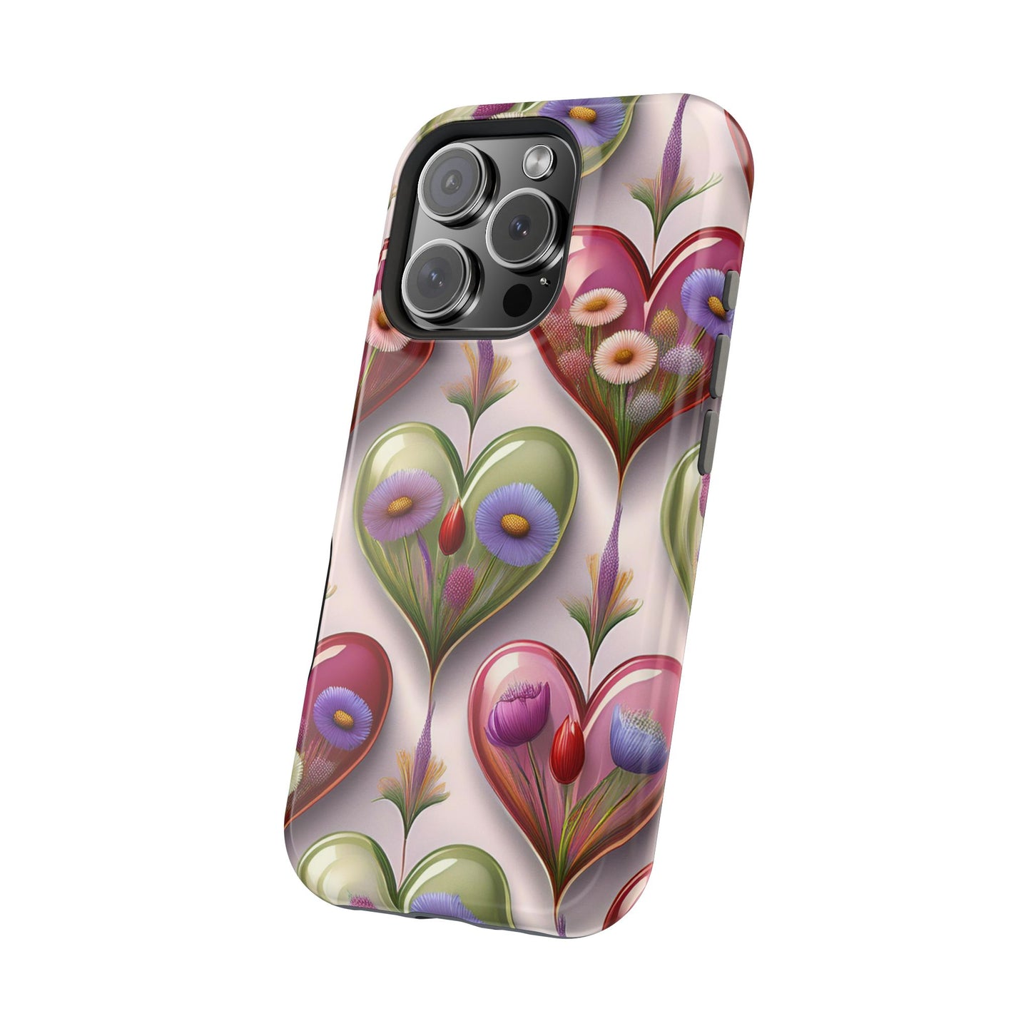 MagSafe Hearts and Flowers Phone Case, Top Trending iPhone Phone Case, Vibrant Phone Case