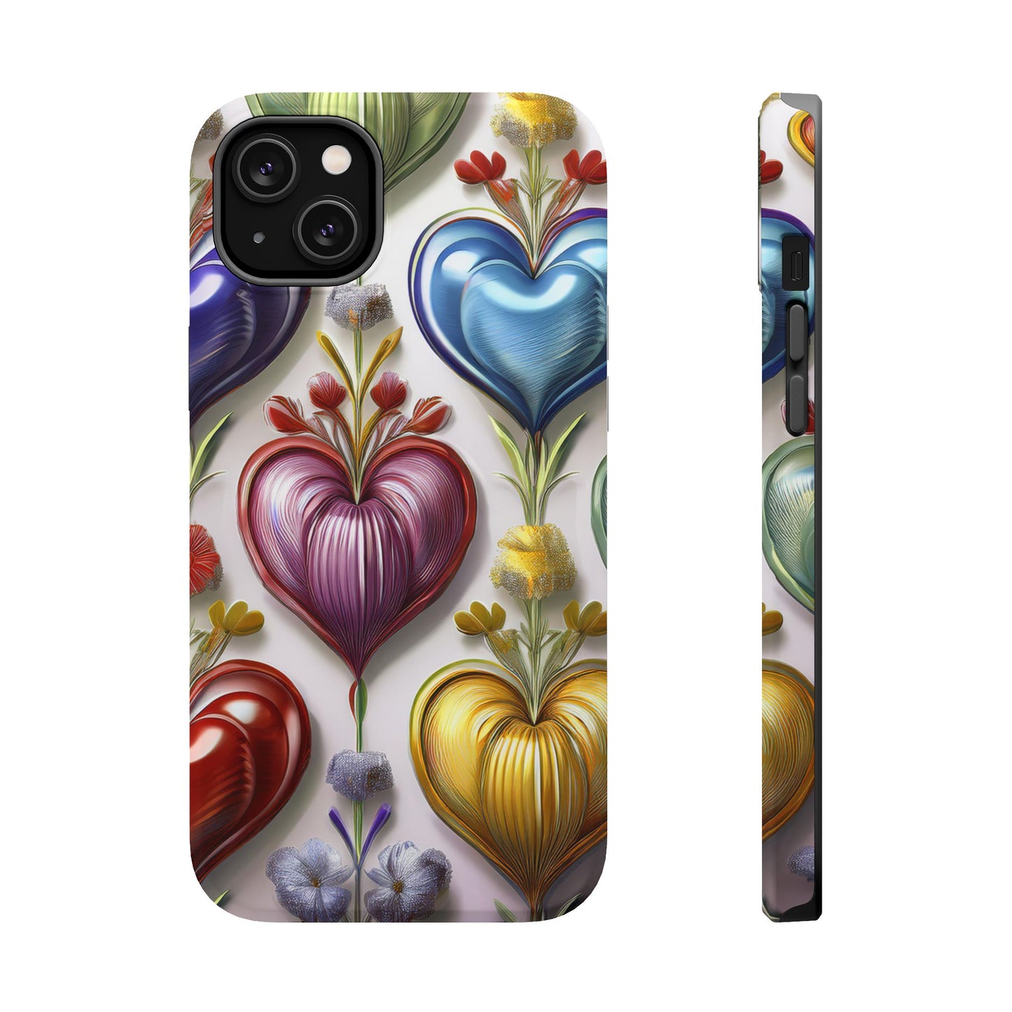 iPhone MagSafe Hearts and Flowers Phone Case, Luxury Mobil Case