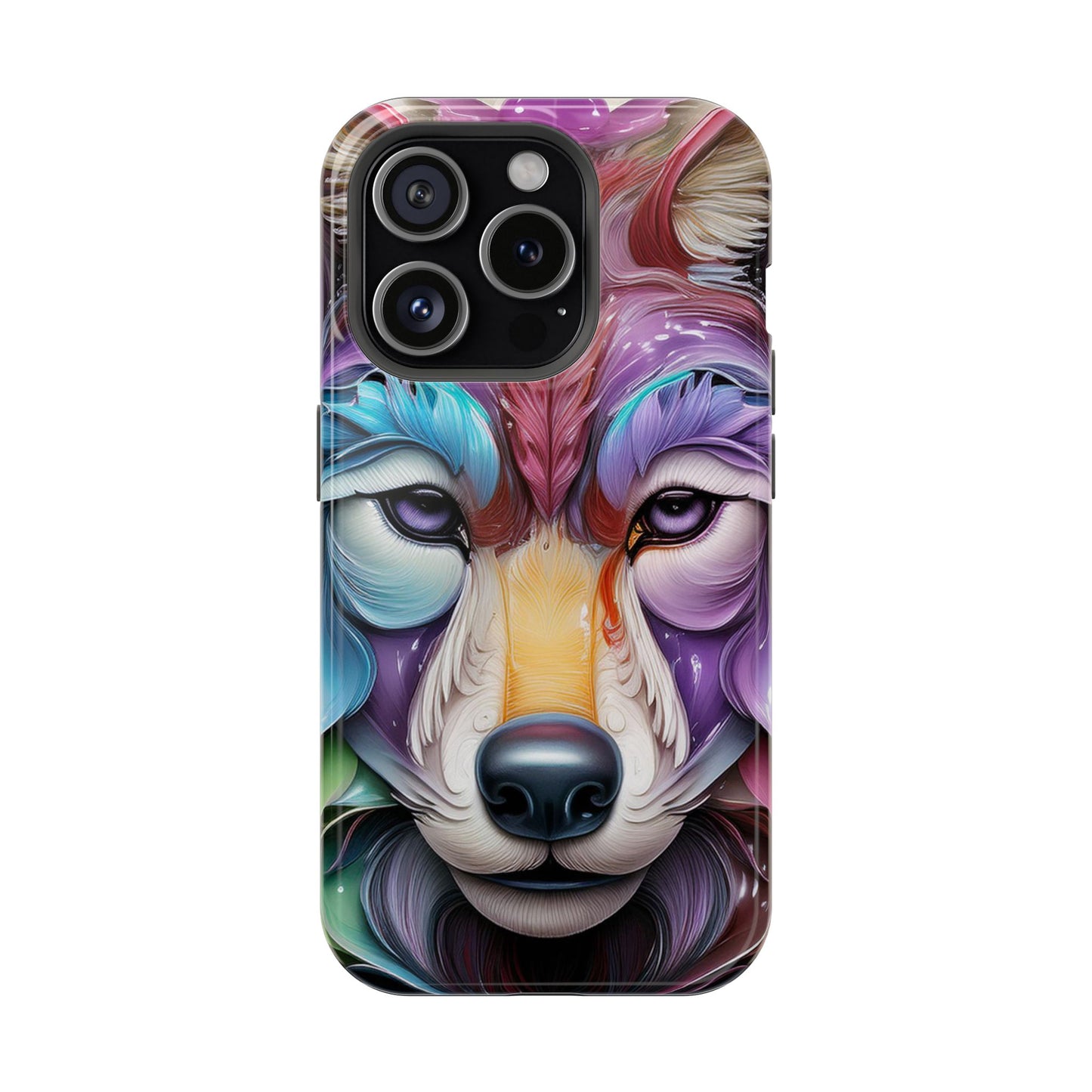 Mag Safe Vibrant Wolf Art - Colorful Wolf Design, Magnetic Phone Case, Trending iPhone Case
