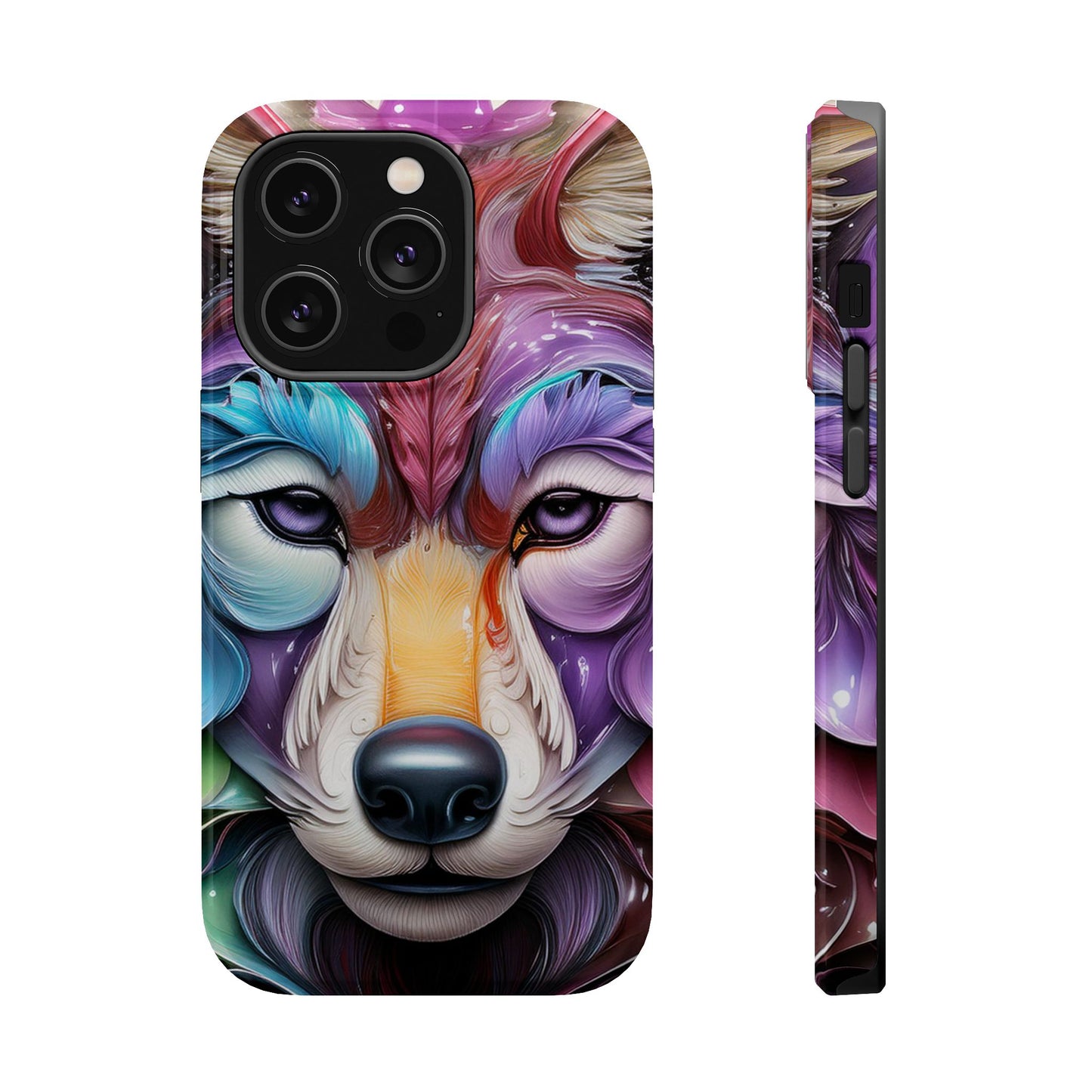 Mag Safe Vibrant Wolf Art - Colorful Wolf Design, Magnetic Phone Case, Trending iPhone Case