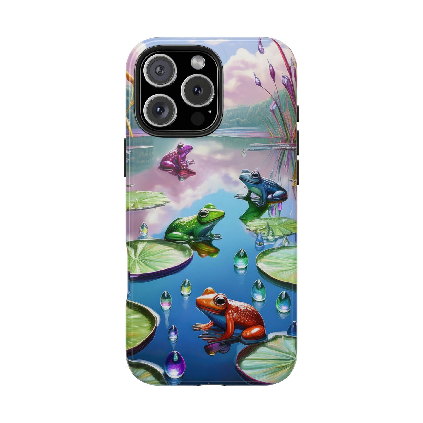 Lily Pads and Frogs Phone Case, Mountain View Raindrops Nature Scene for iPhone or Samsung Galaxy