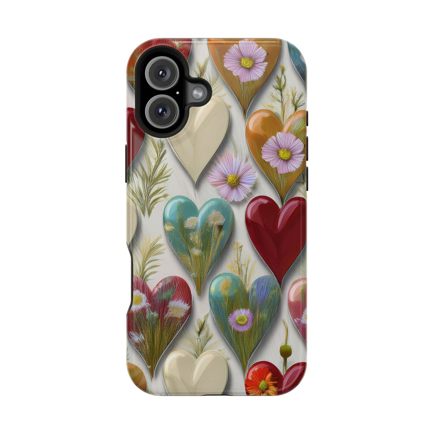 MagSafe Hearts and Flowers Phone Case, Top Trending iPhone Phone Case, Vibrant Phone Case