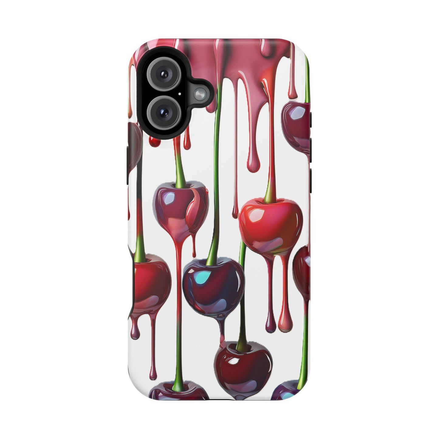 Dripping Cherry Phone Case - Cherry Design, White iPhone Magnetic Phone Case