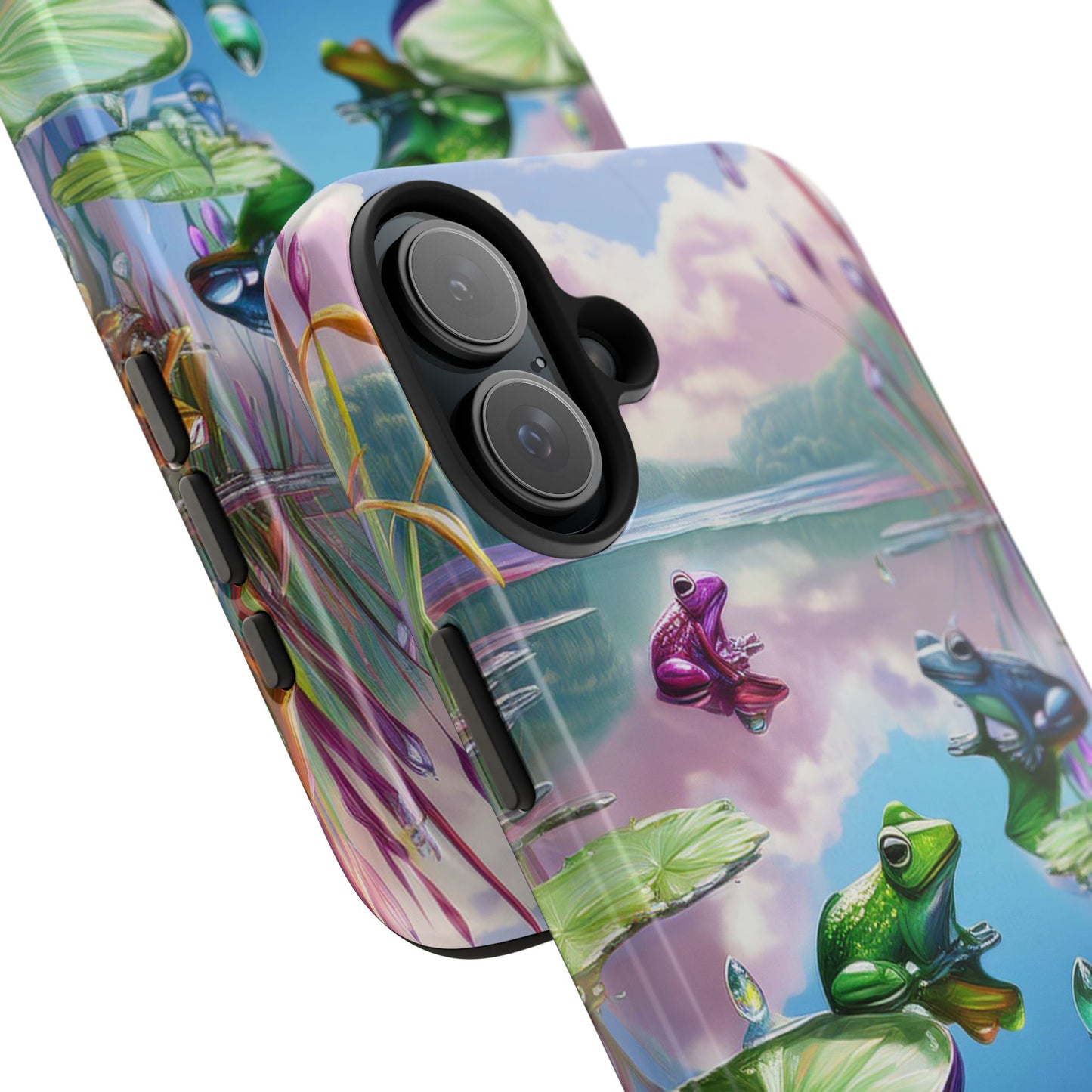 Lily Pads and Frogs Phone Case, Mountain View Raindrops Nature Scene for iPhone or Samsung Galaxy