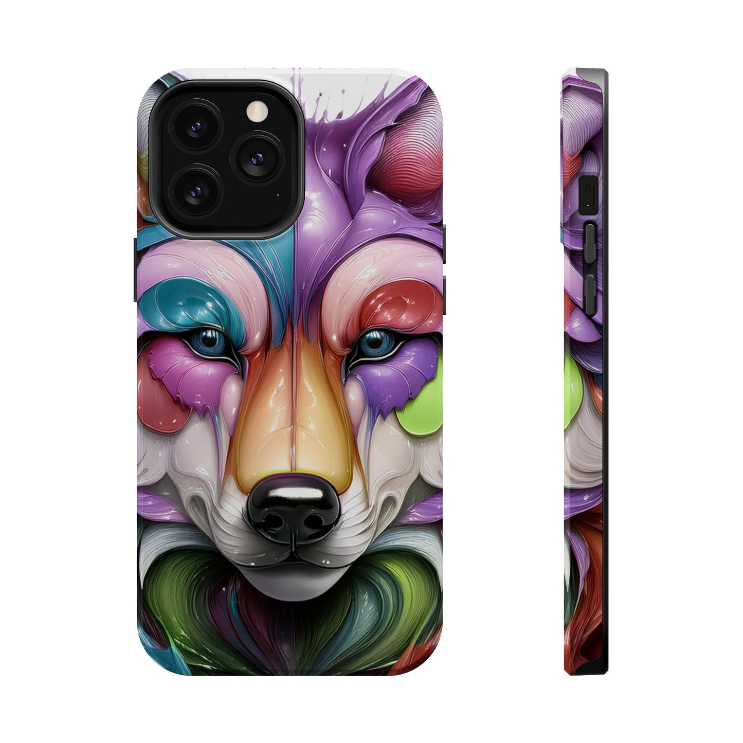 MagSafe iPhone Case with Vibrant Wolf Design, Unique Trending Phone Case, Edgy Colored Wolf Art for iPhone 16, 15, 14, 13 Pro & Plus