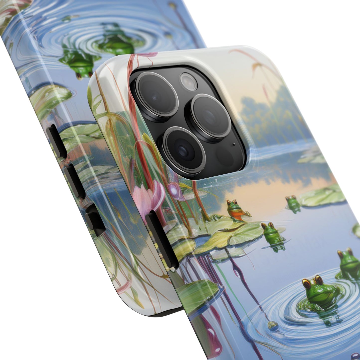 Lily Pads and Frogs Phone Case, Mountain View Raindrops Nature Scene for iPhone or Samsung Galaxy