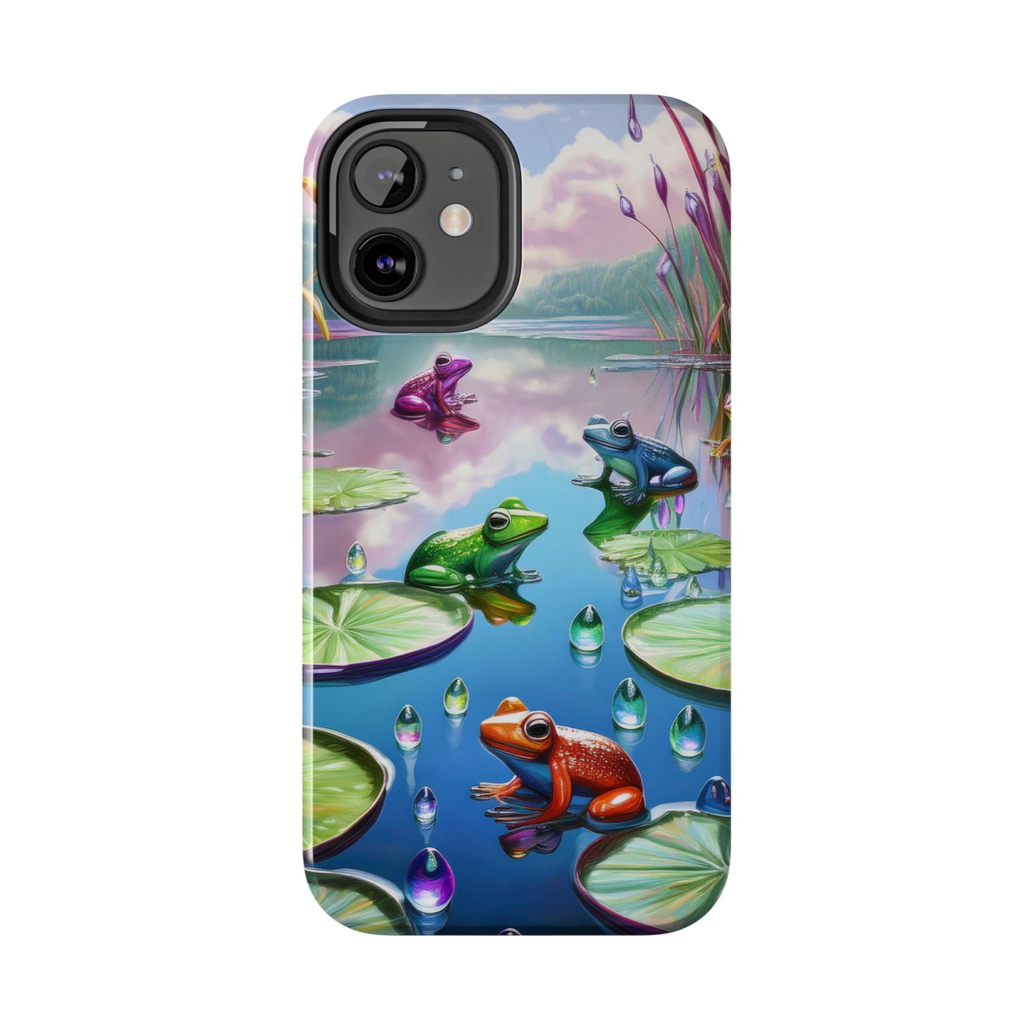 Lily Pads and Frogs Phone Case, Mountain View Raindrops Nature Scene for iPhone or Samsung Galaxy