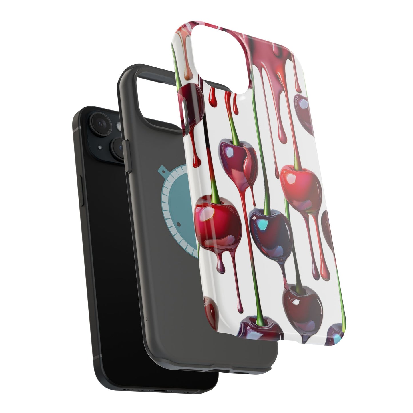 Dripping Cherry Phone Case - Cherry Design, White iPhone Magnetic Phone Case