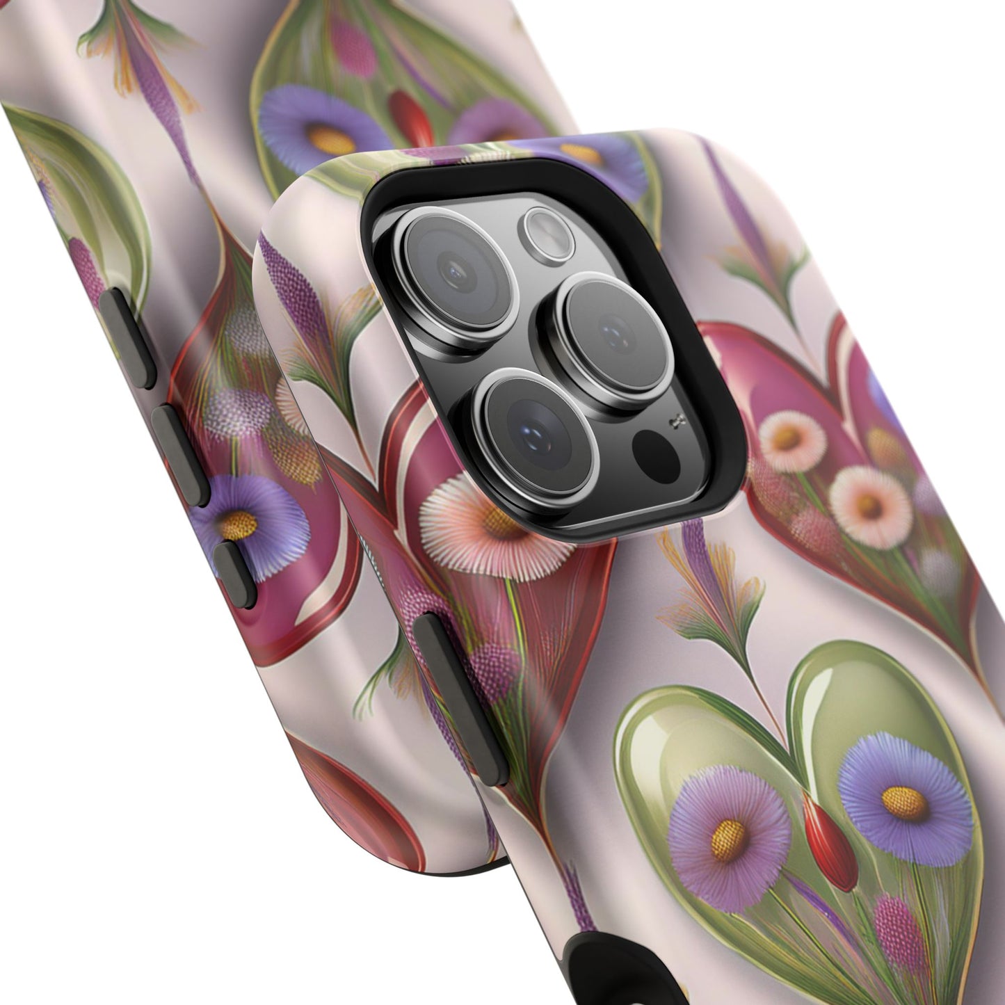 MagSafe Hearts and Flowers Phone Case, Top Trending iPhone Phone Case, Vibrant Phone Case