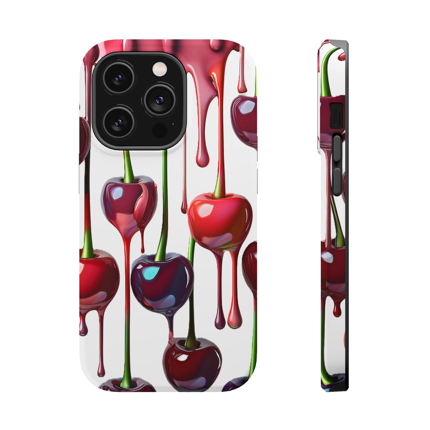 Dripping Cherry Phone Case - Cherry Design, White iPhone Magnetic Phone Case