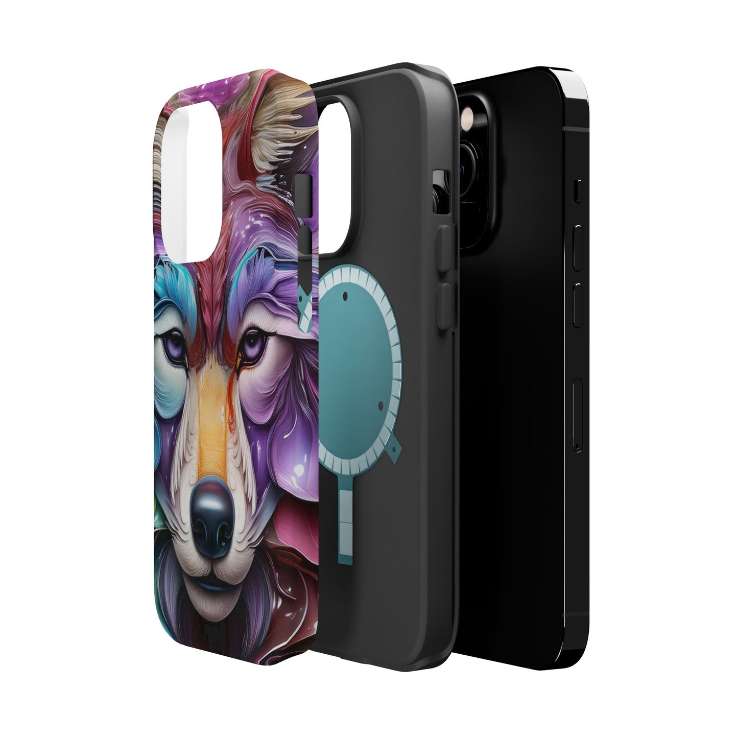 Mag Safe Vibrant Wolf Art - Colorful Wolf Design, Magnetic Phone Case, Trending iPhone Case