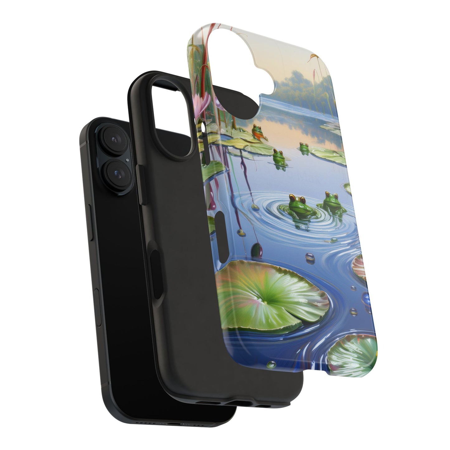 Lily Pads and Frogs Phone Case, Mountain View Raindrops Nature Scene for iPhone or Samsung Galaxy
