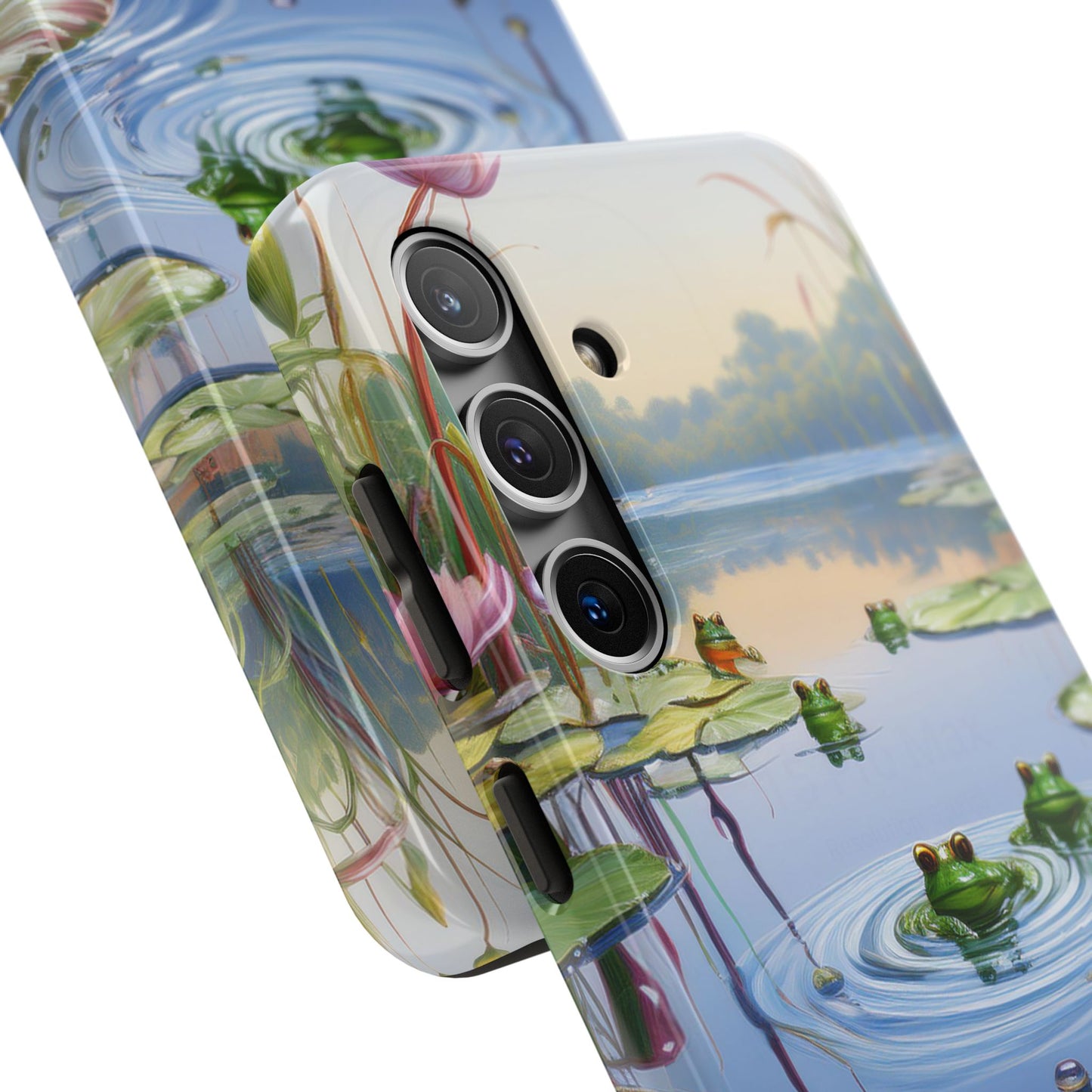 Lily Pads and Frogs Phone Case, Mountain View Raindrops Nature Scene for iPhone or Samsung Galaxy