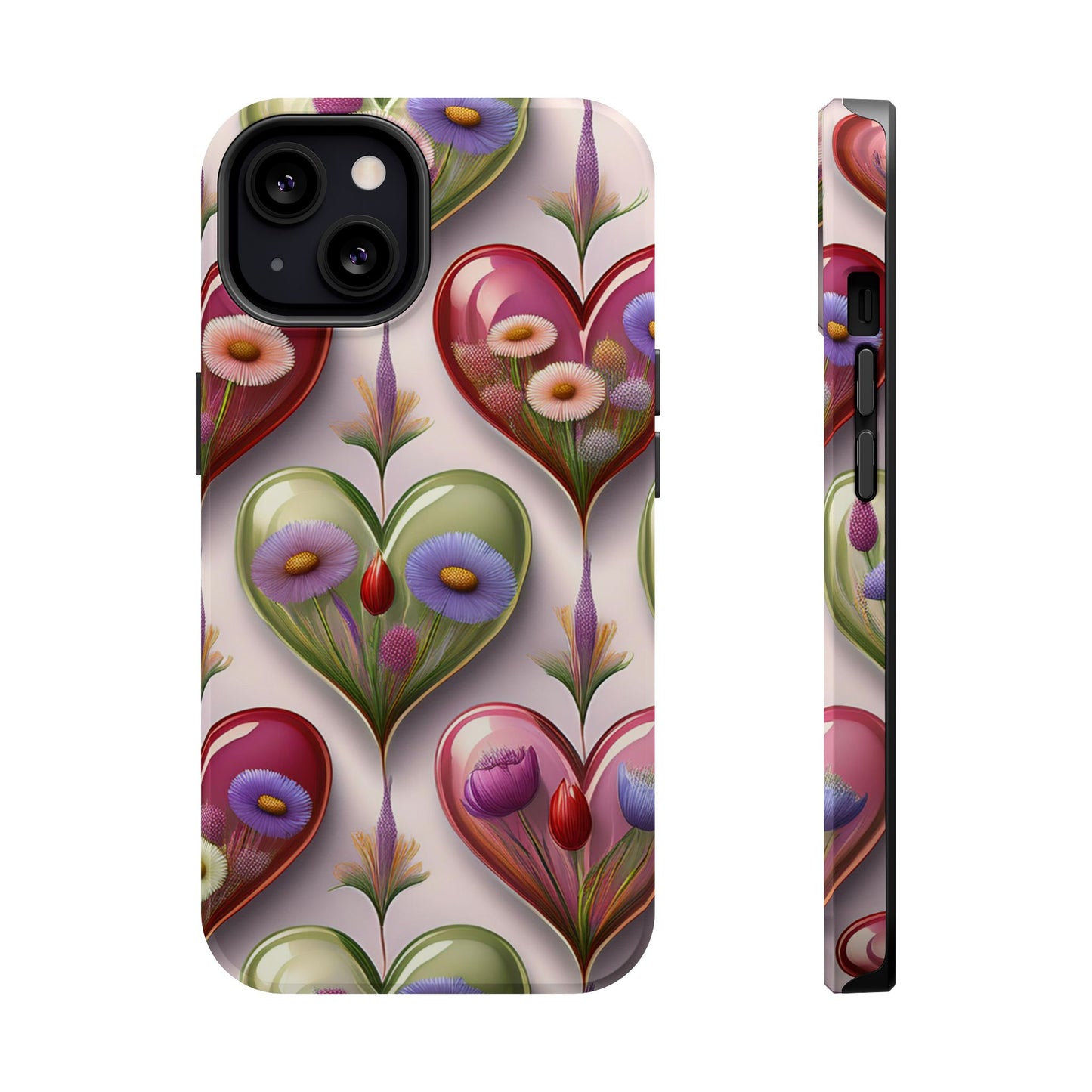 MagSafe Hearts and Flowers Phone Case, Top Trending iPhone Phone Case, Vibrant Phone Case
