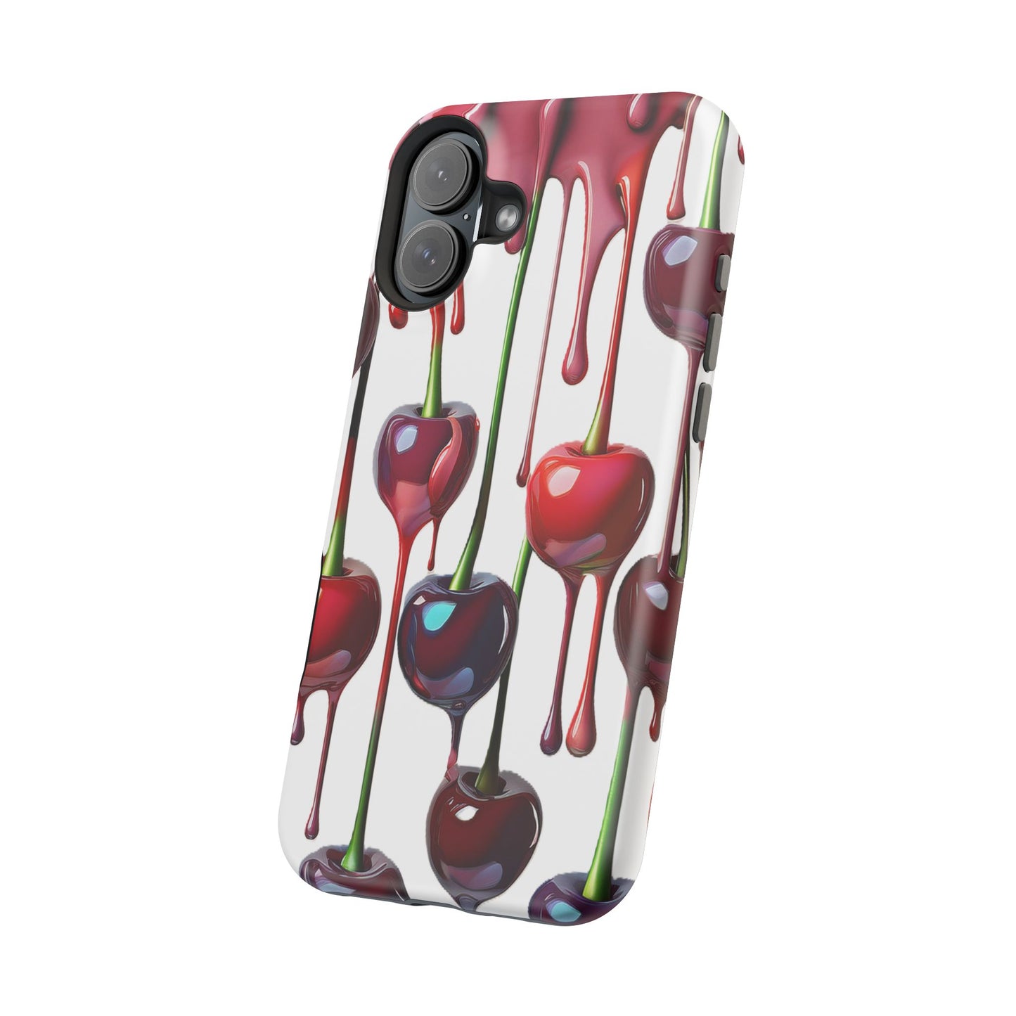 Dripping Cherry Phone Case - Cherry Design, White iPhone Magnetic Phone Case