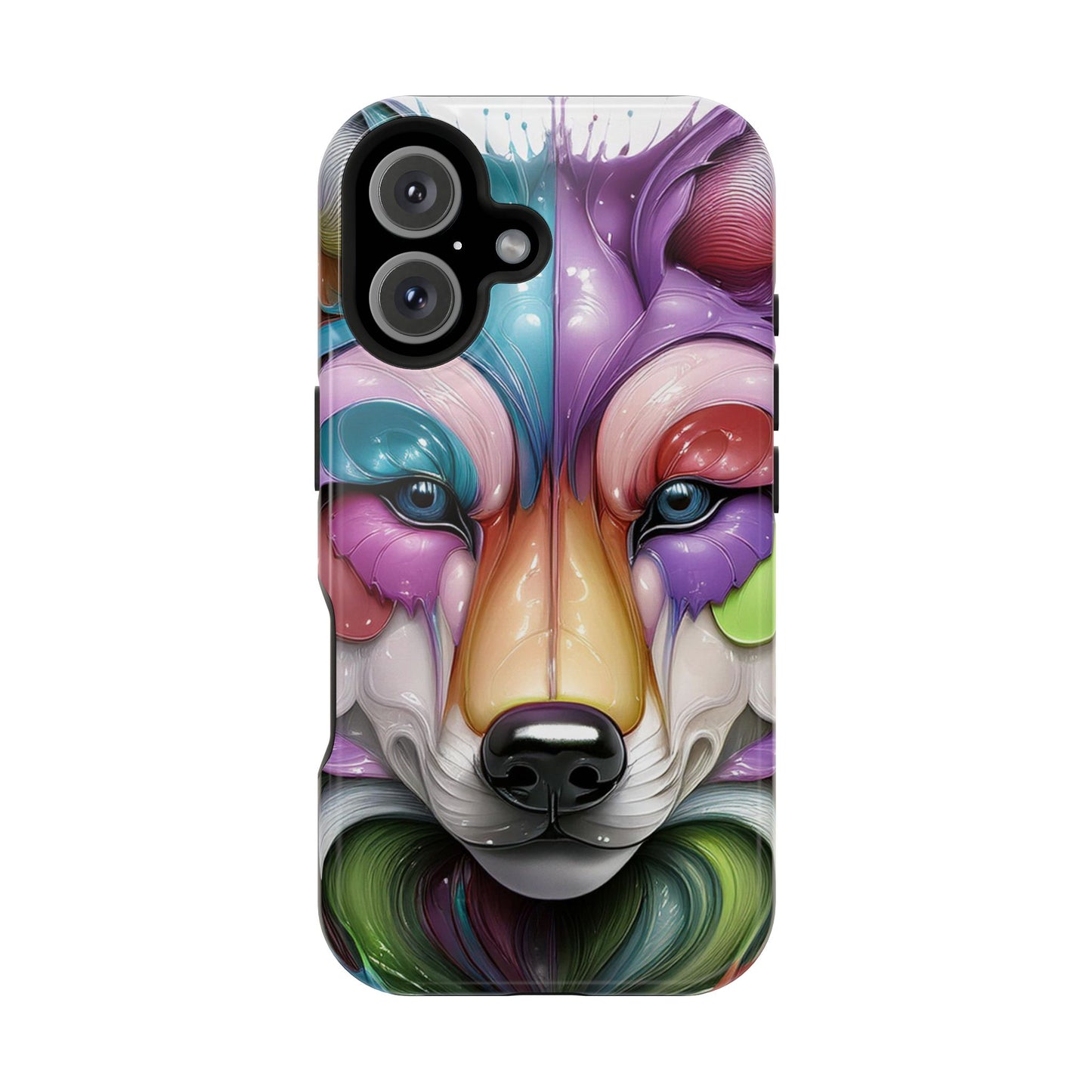 MagSafe iPhone Case with Vibrant Wolf Design, Unique Trending Phone Case, Edgy Colored Wolf Art for iPhone 16, 15, 14, 13 Pro & Plus
