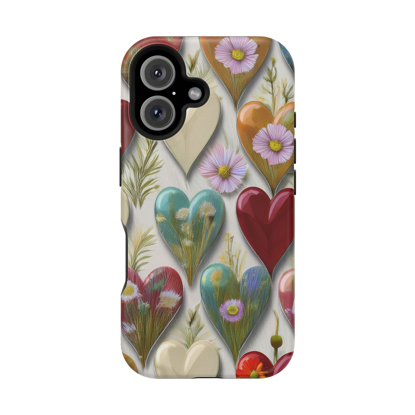MagSafe Hearts and Flowers Phone Case, Top Trending iPhone Phone Case, Vibrant Phone Case