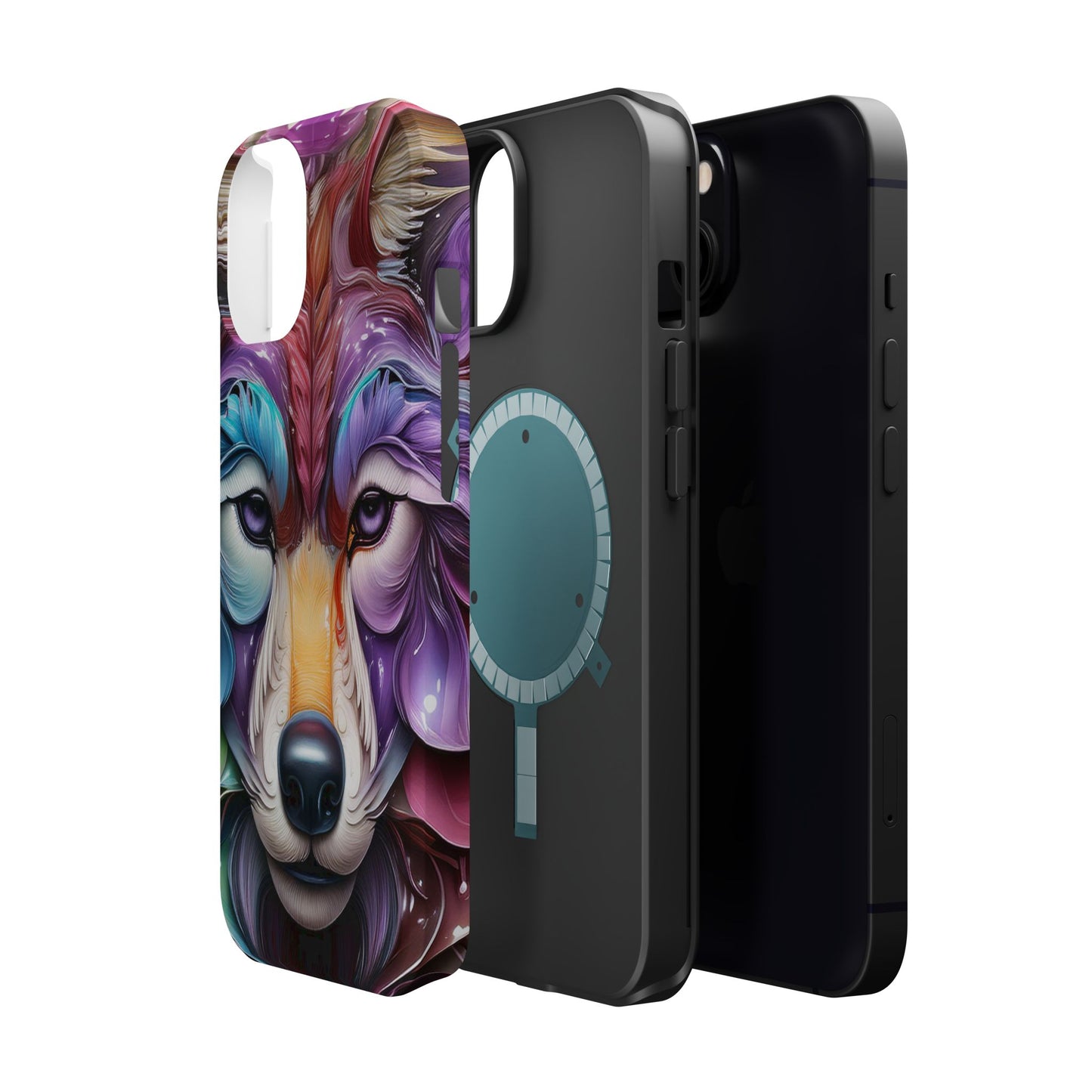 Mag Safe Vibrant Wolf Art - Colorful Wolf Design, Magnetic Phone Case, Trending iPhone Case