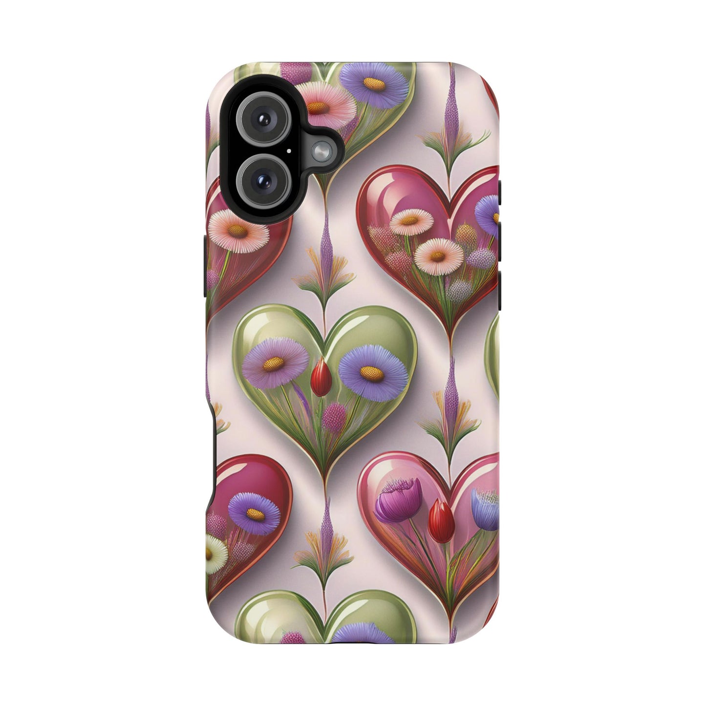 MagSafe Hearts and Flowers Phone Case, Top Trending iPhone Phone Case, Vibrant Phone Case