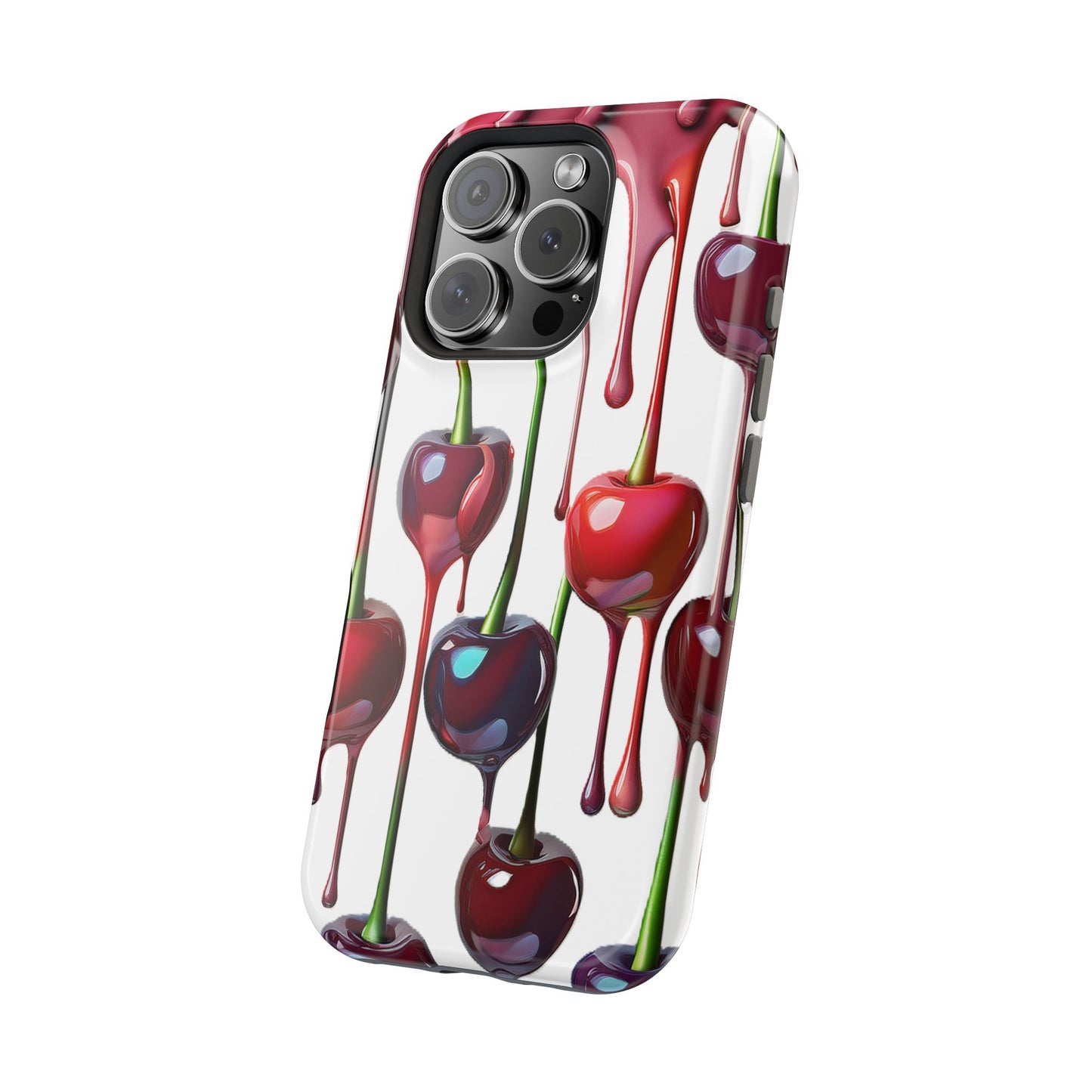 Dripping Cherry Phone Case - Cherry Design, White iPhone Magnetic Phone Case