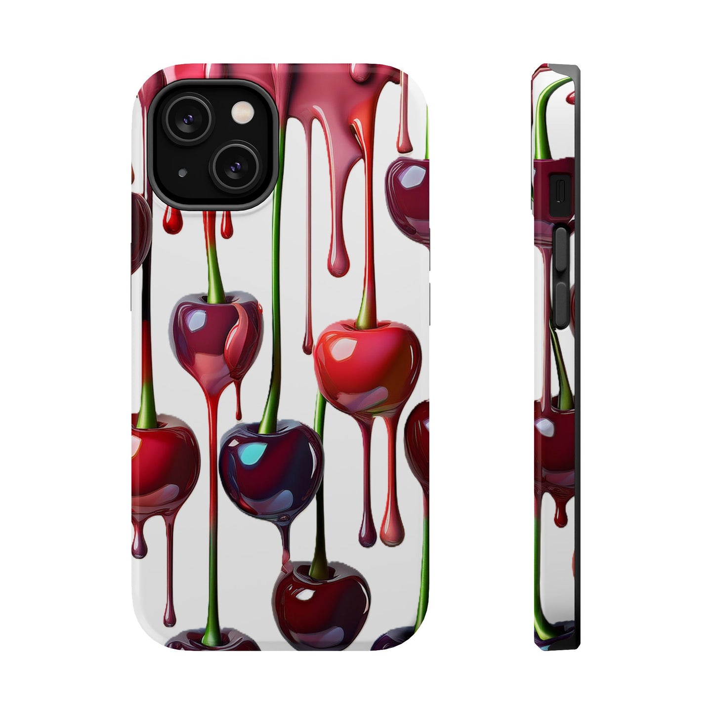 Dripping Cherry Phone Case - Cherry Design, White iPhone Magnetic Phone Case