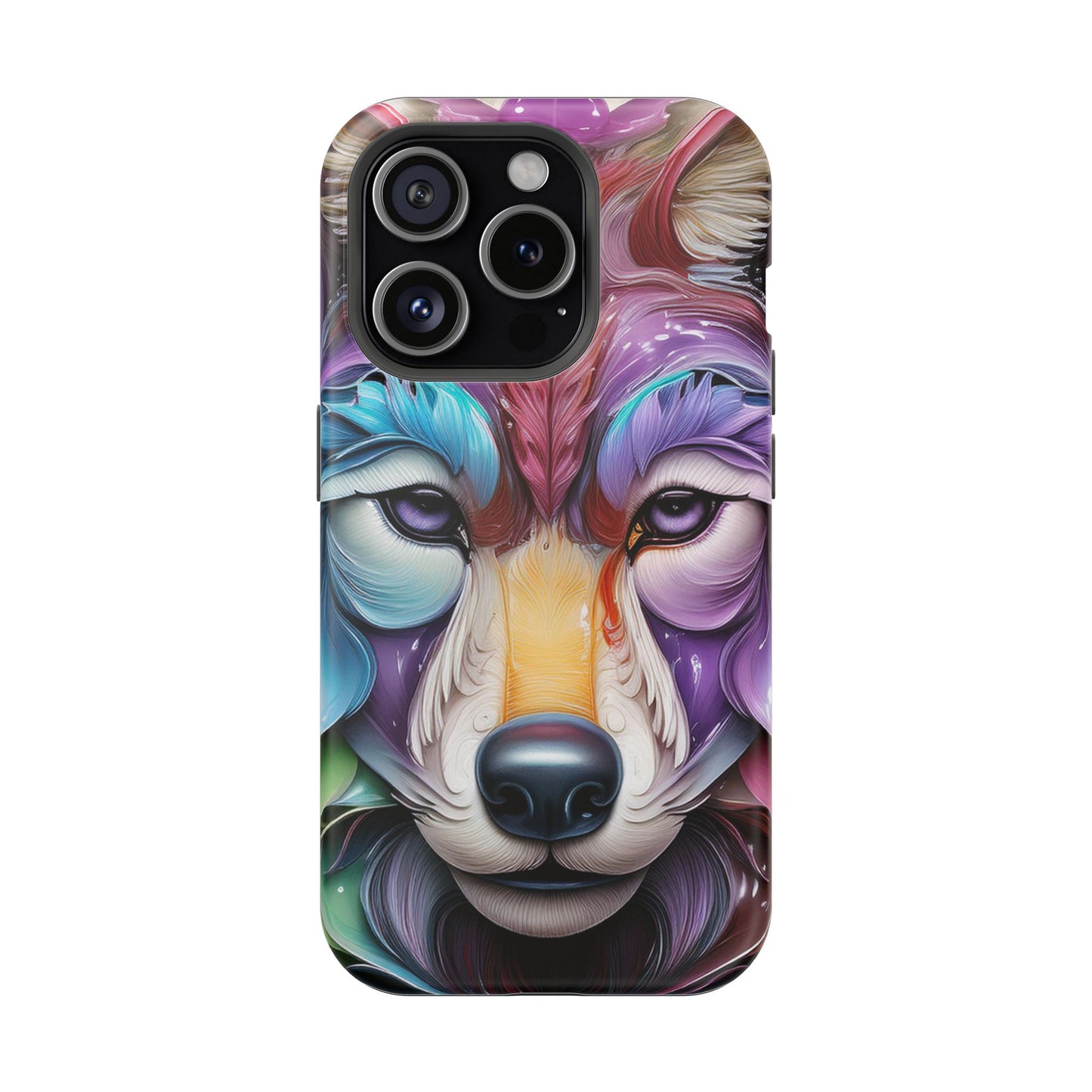 Mag Safe Vibrant Wolf Art - Colorful Wolf Design, Magnetic Phone Case, Trending iPhone Case