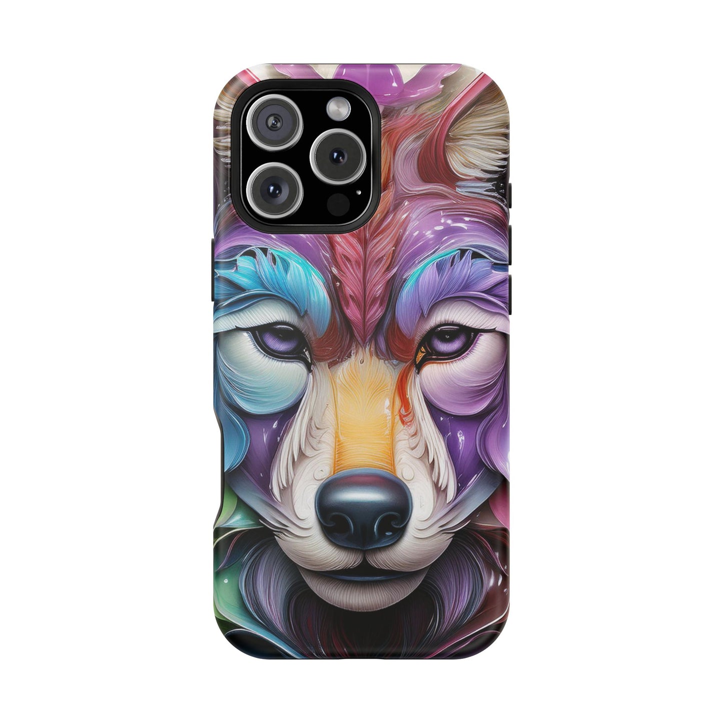 Mag Safe Vibrant Wolf Art - Colorful Wolf Design, Magnetic Phone Case, Trending iPhone Case
