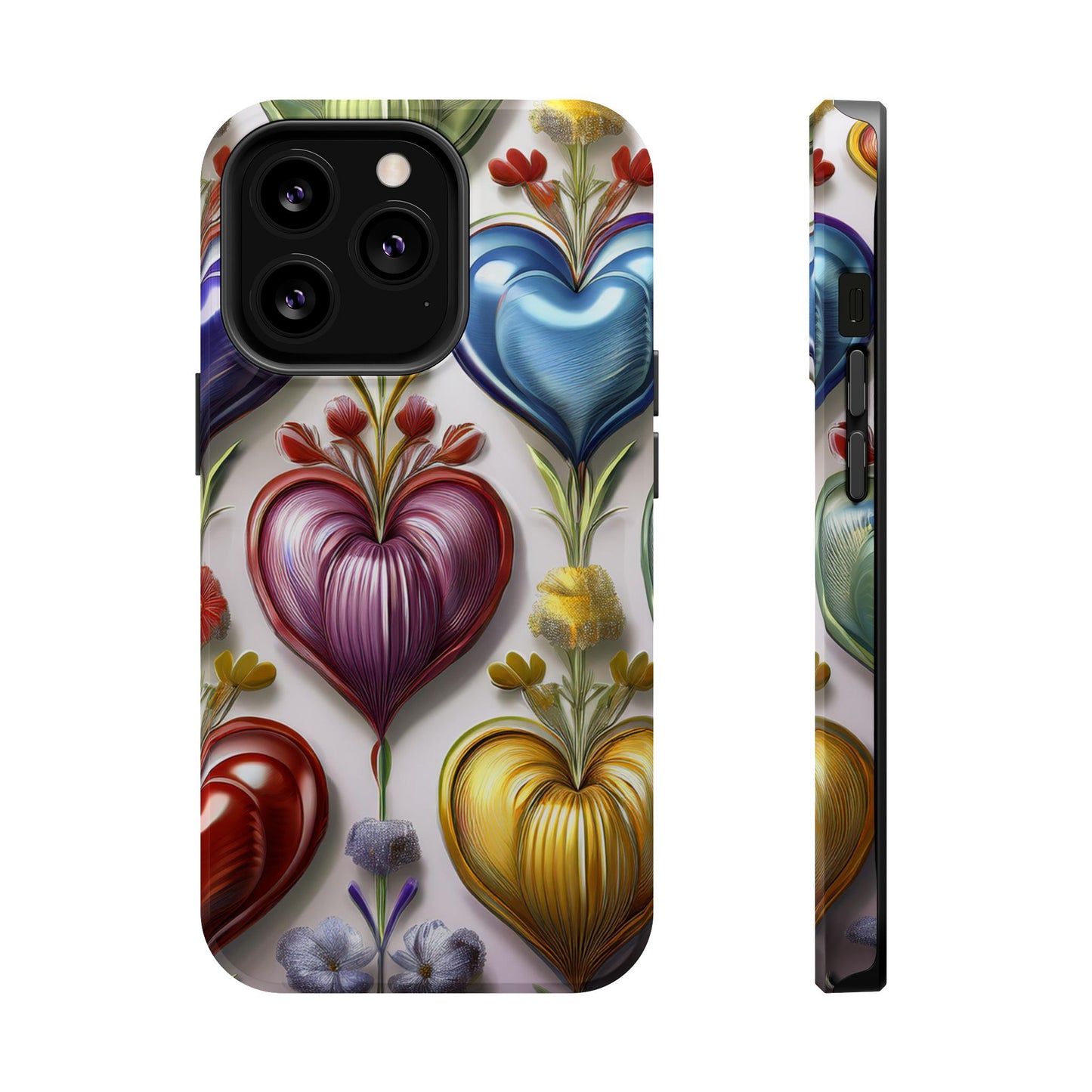 iPhone MagSafe Hearts and Flowers Phone Case, Luxury Mobil Case