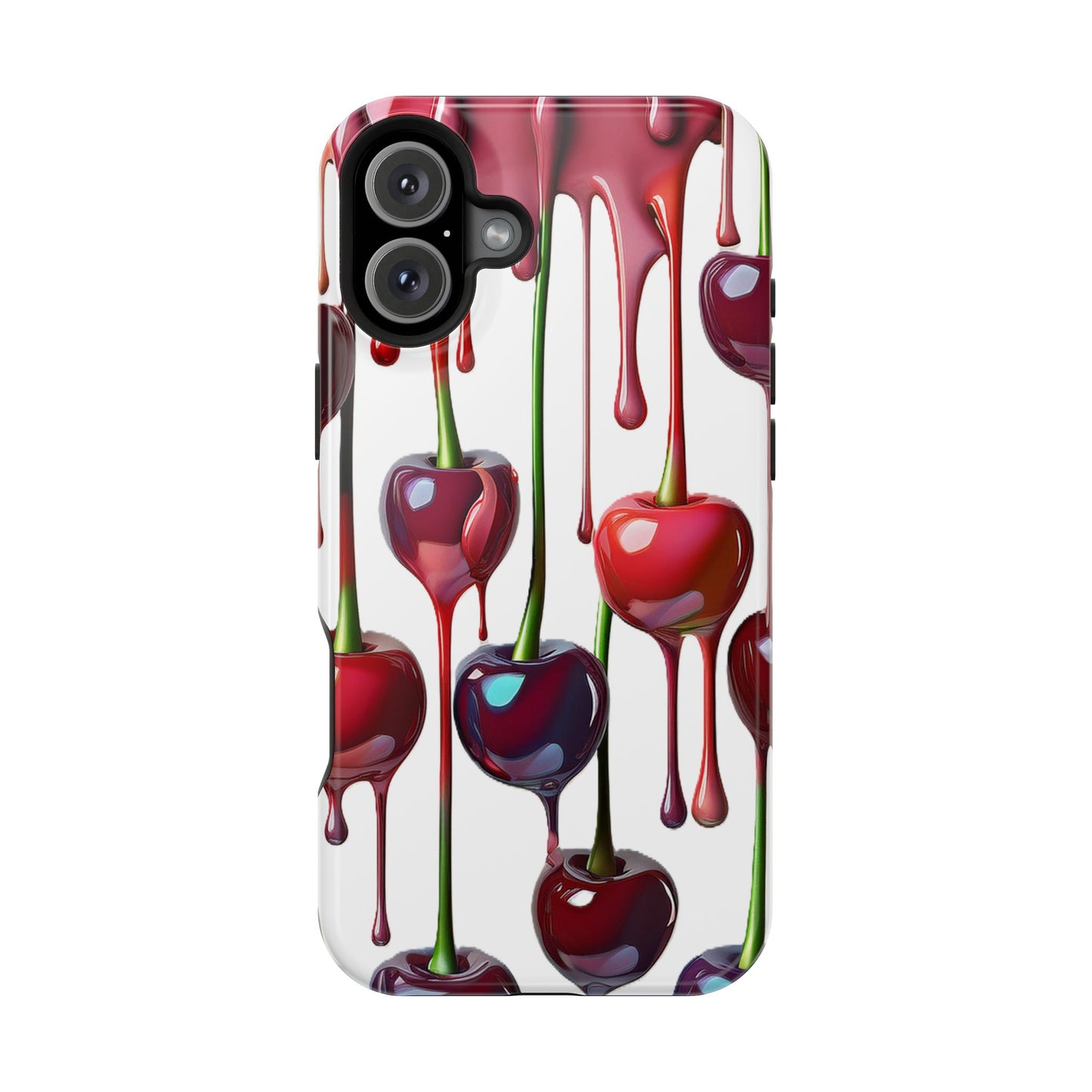 Dripping Cherry Phone Case - Cherry Design, White iPhone Magnetic Phone Case