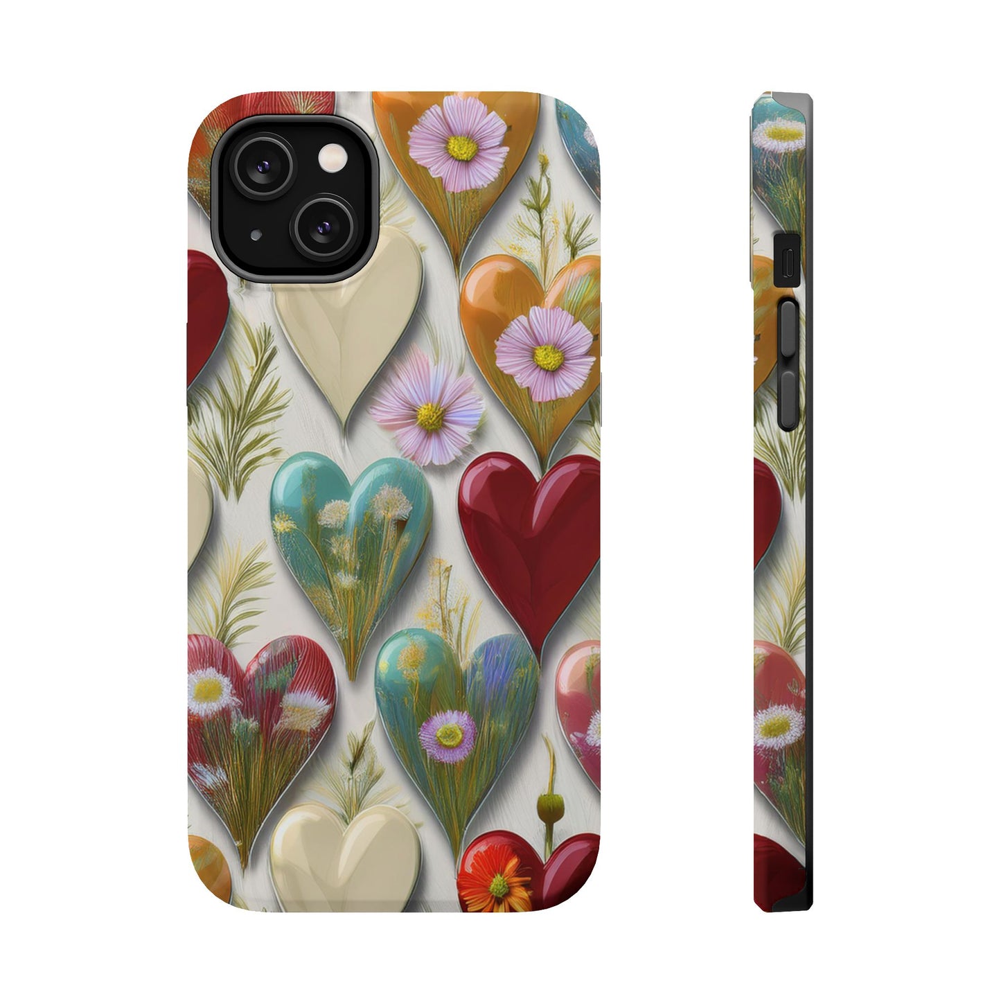 MagSafe Hearts and Flowers Phone Case, Top Trending iPhone Phone Case, Vibrant Phone Case