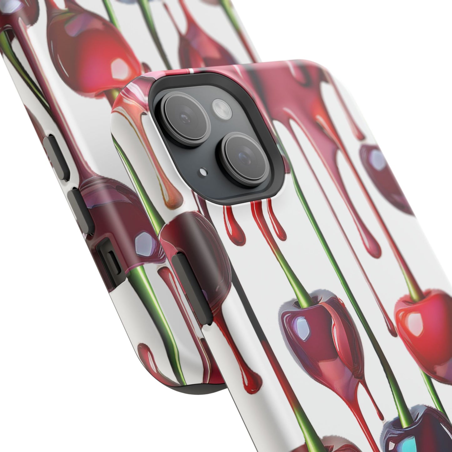 Dripping Cherry Phone Case - Cherry Design, White iPhone Magnetic Phone Case