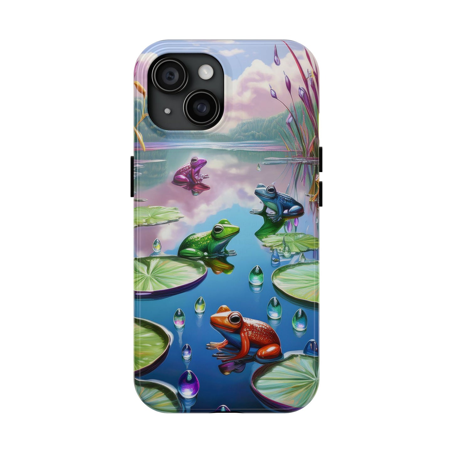 Lily Pads and Frogs Phone Case, Mountain View Raindrops Nature Scene for iPhone or Samsung Galaxy