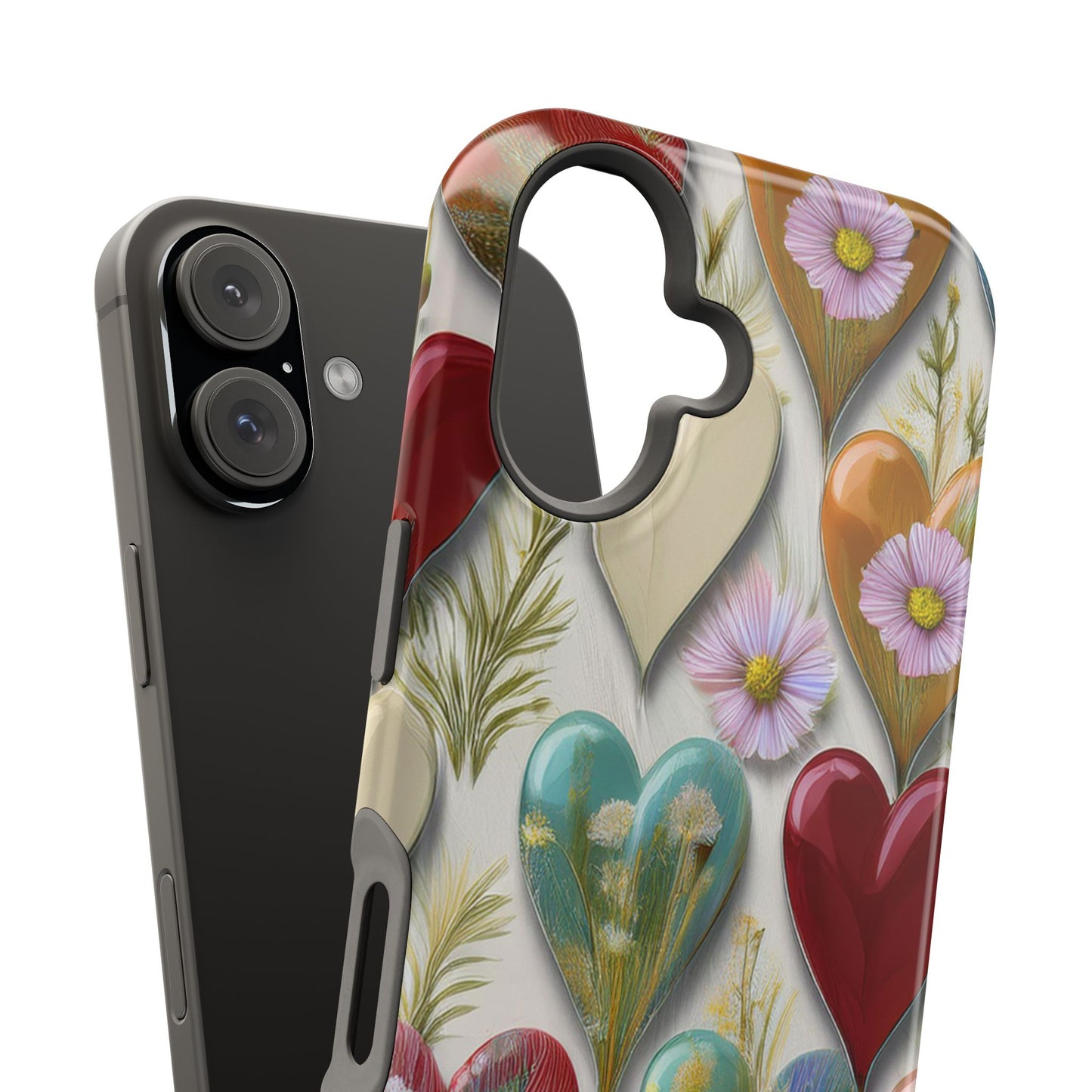 MagSafe Hearts and Flowers Phone Case, Top Trending iPhone Phone Case, Vibrant Phone Case