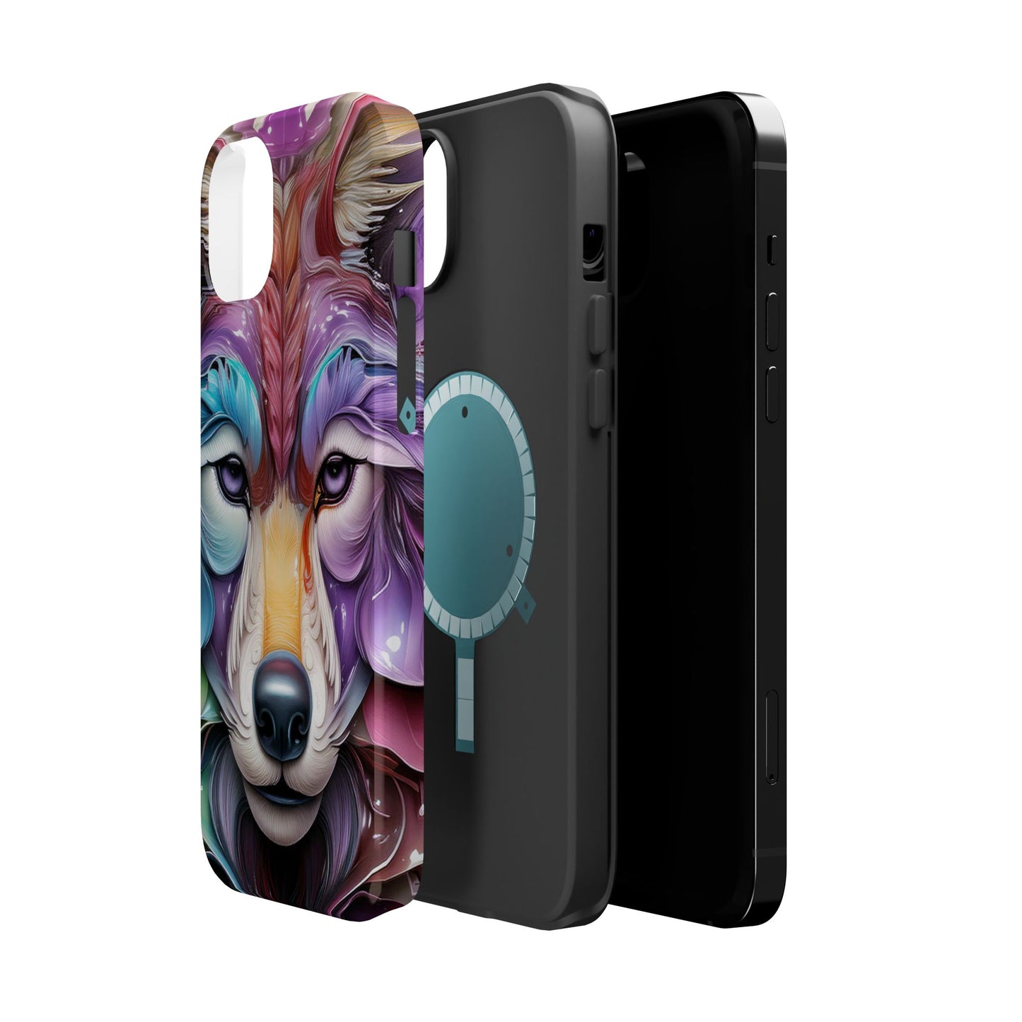Mag Safe Vibrant Wolf Art - Colorful Wolf Design, Magnetic Phone Case, Trending iPhone Case