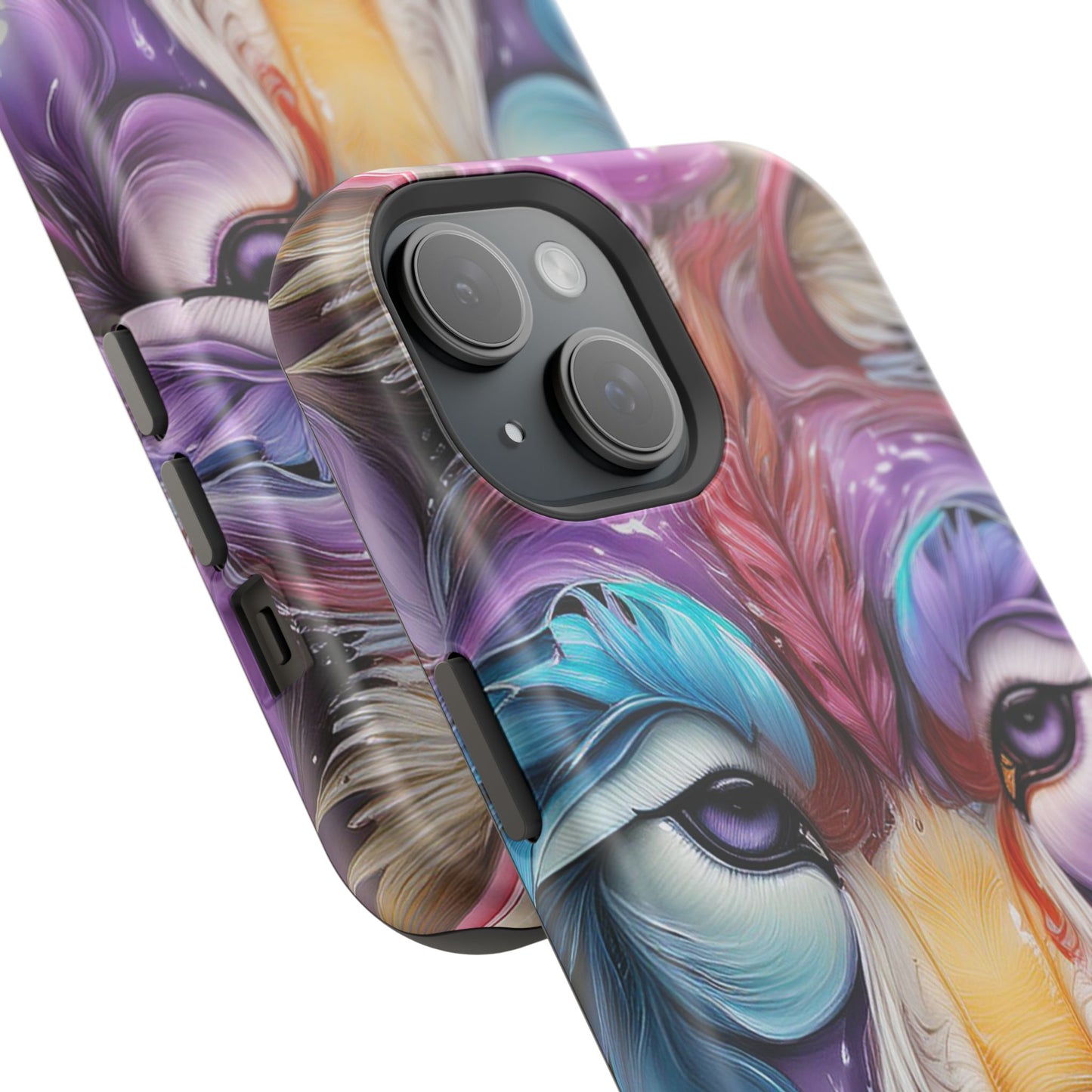 Mag Safe Vibrant Wolf Art - Colorful Wolf Design, Magnetic Phone Case, Trending iPhone Case