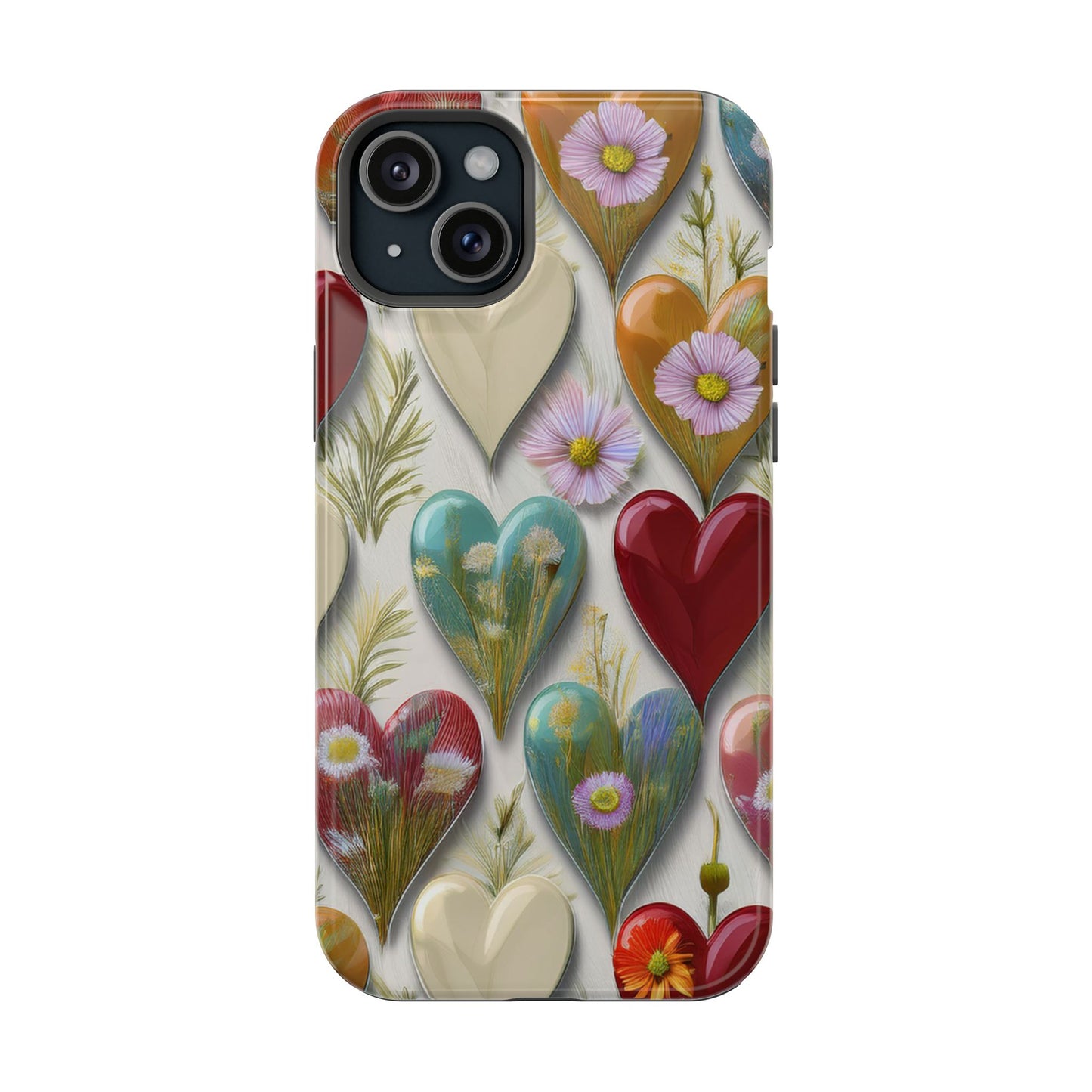 MagSafe Hearts and Flowers Phone Case, Top Trending iPhone Phone Case, Vibrant Phone Case