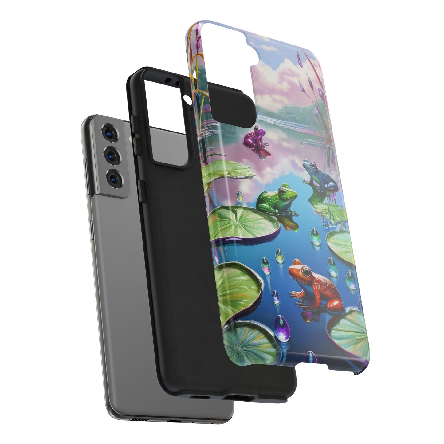 Lily Pads and Frogs Phone Case, Mountain View Raindrops Nature Scene for iPhone or Samsung Galaxy