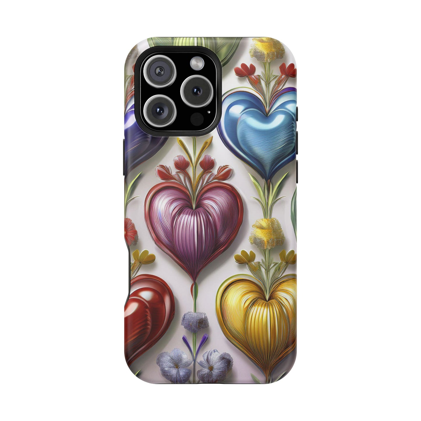 iPhone MagSafe Hearts and Flowers Phone Case, Luxury Mobil Case