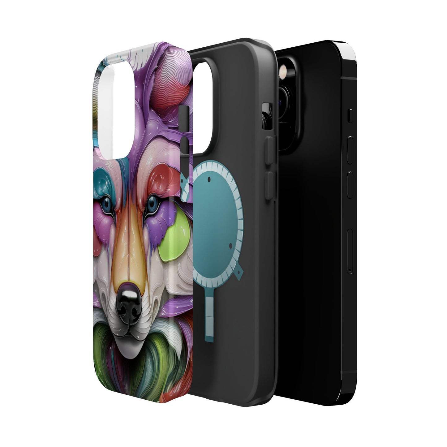 MagSafe iPhone Case with Vibrant Wolf Design, Unique Trending Phone Case, Edgy Colored Wolf Art for iPhone 16, 15, 14, 13 Pro & Plus