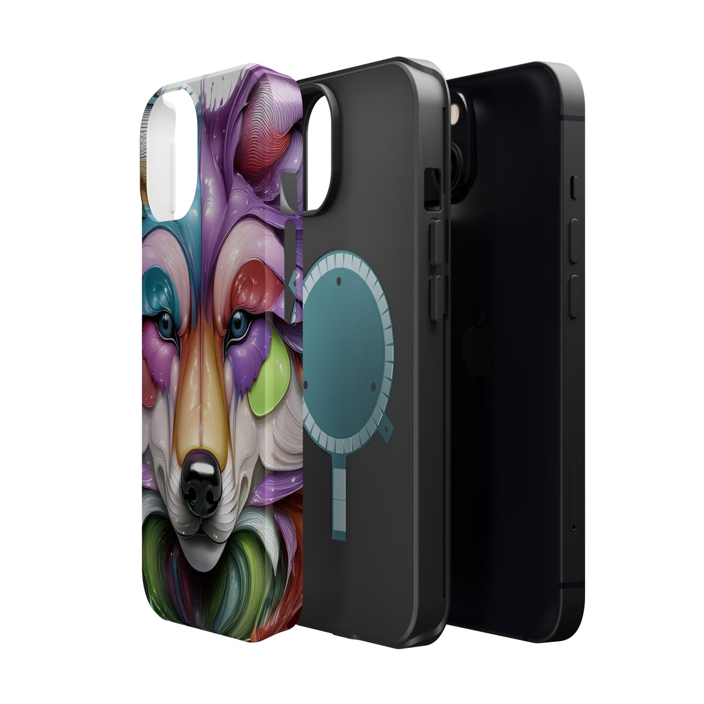 MagSafe iPhone Case with Vibrant Wolf Design, Unique Trending Phone Case, Edgy Colored Wolf Art for iPhone 16, 15, 14, 13 Pro & Plus