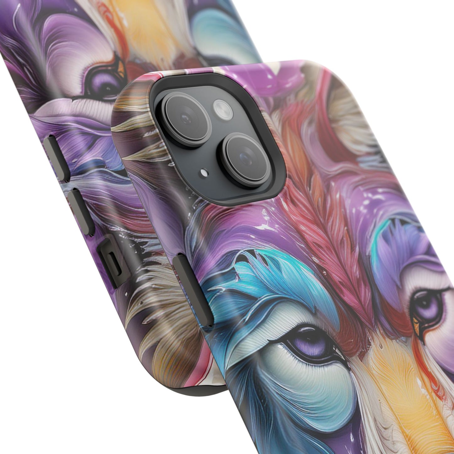 Mag Safe Vibrant Wolf Art - Colorful Wolf Design, Magnetic Phone Case, Trending iPhone Case