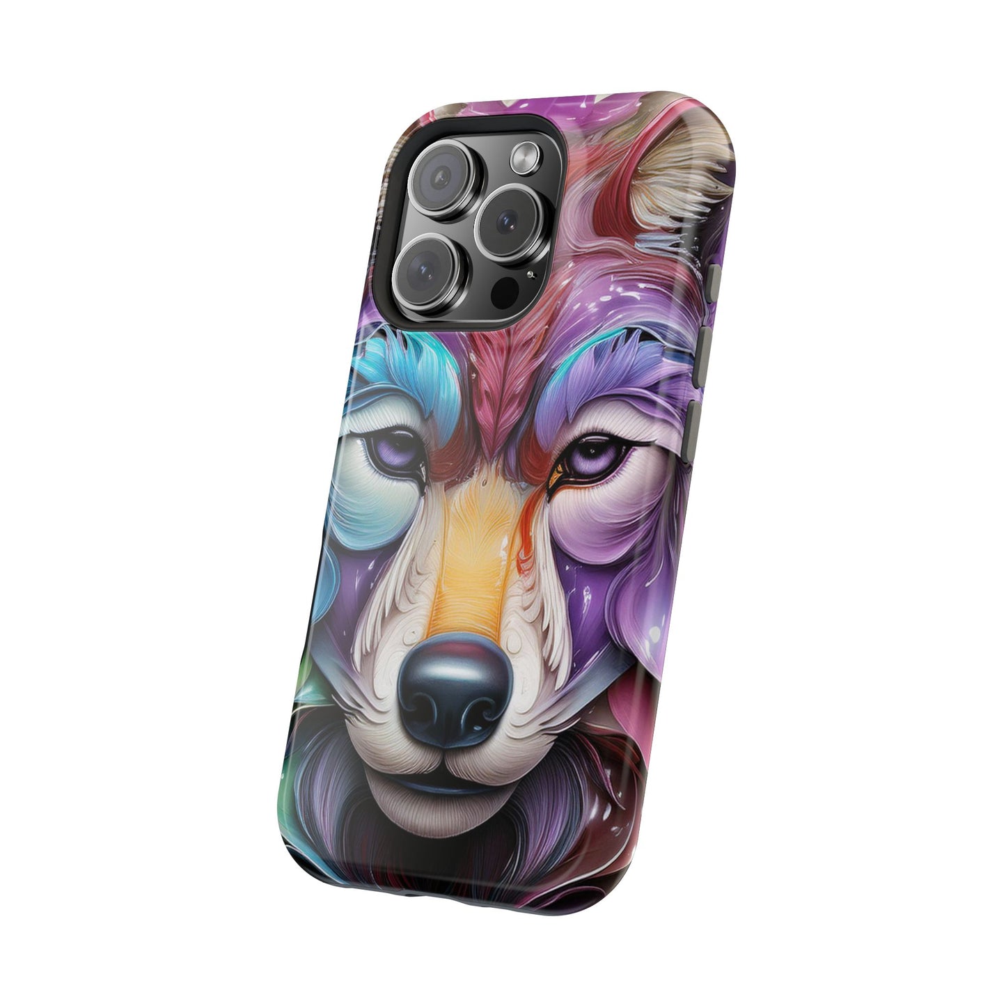 Mag Safe Vibrant Wolf Art - Colorful Wolf Design, Magnetic Phone Case, Trending iPhone Case