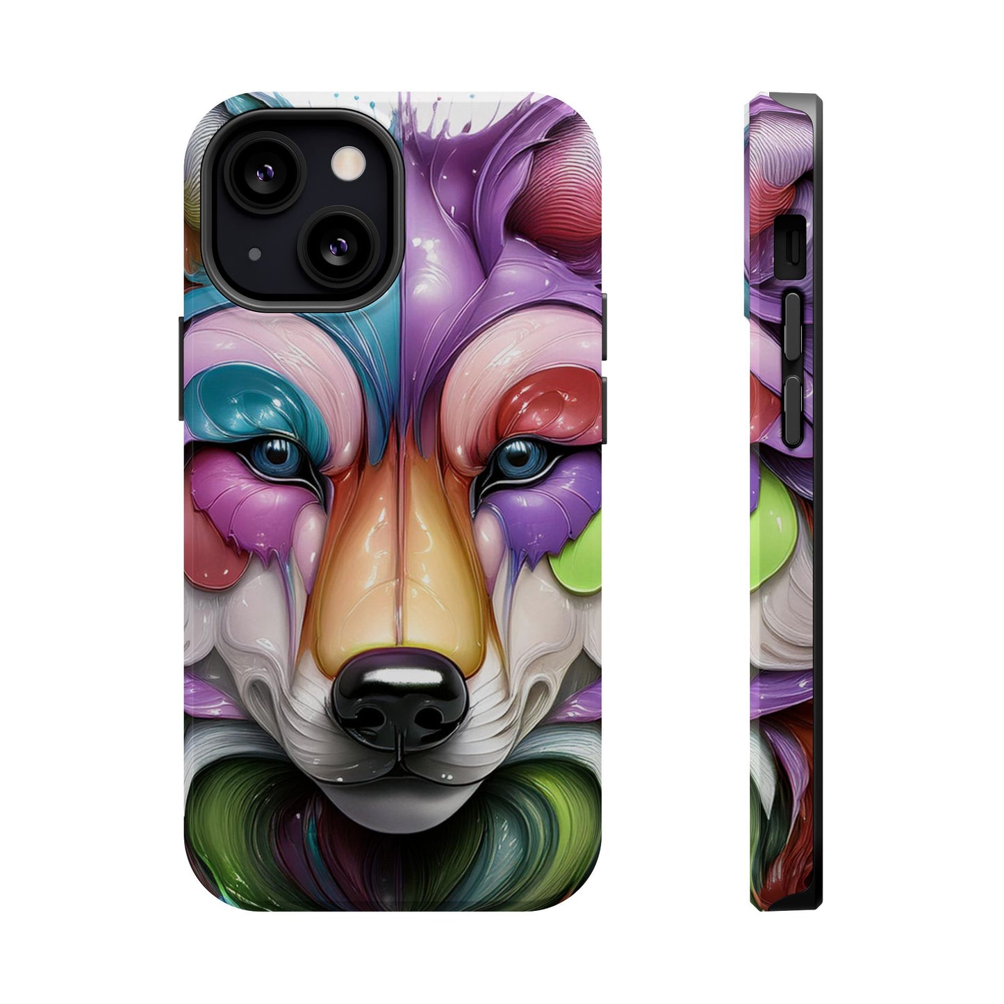 MagSafe iPhone Case with Vibrant Wolf Design, Unique Trending Phone Case, Edgy Colored Wolf Art for iPhone 16, 15, 14, 13 Pro & Plus