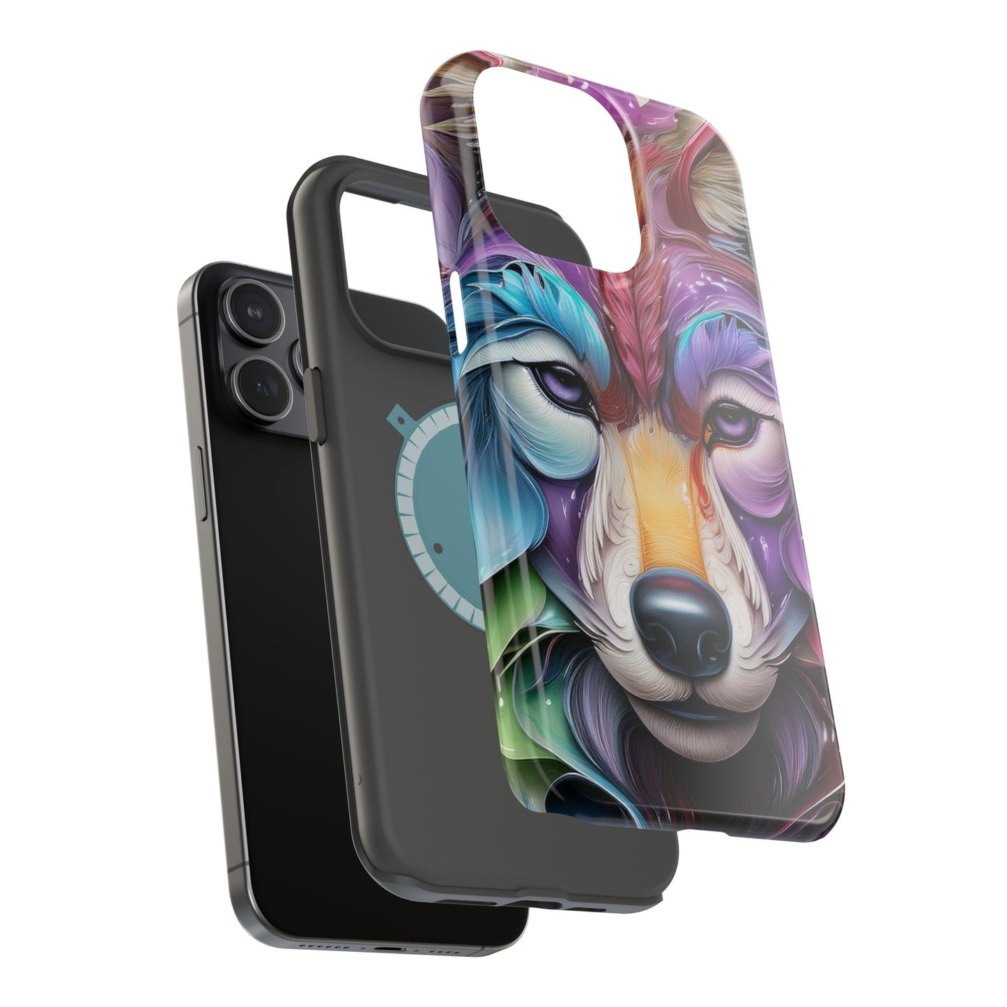 Mag Safe Vibrant Wolf Art - Colorful Wolf Design, Magnetic Phone Case, Trending iPhone Case