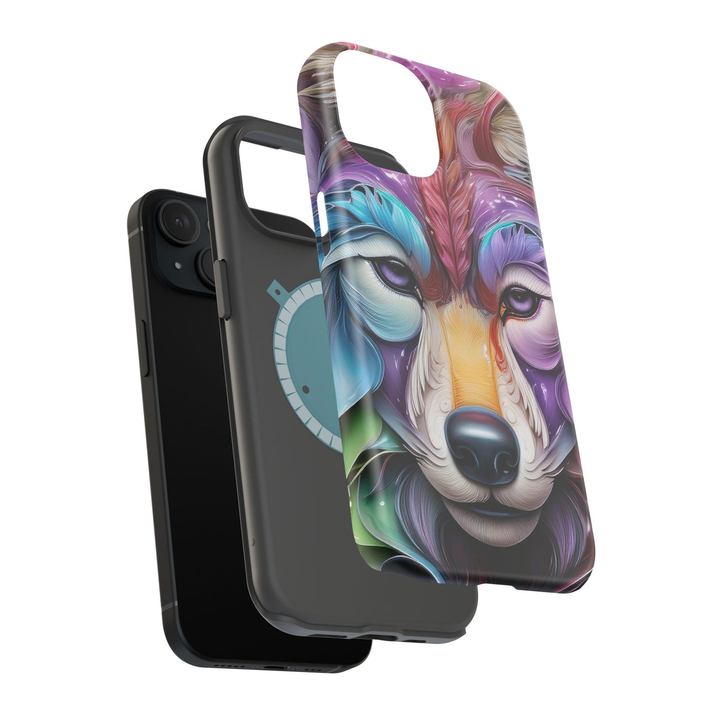 Mag Safe Vibrant Wolf Art - Colorful Wolf Design, Magnetic Phone Case, Trending iPhone Case