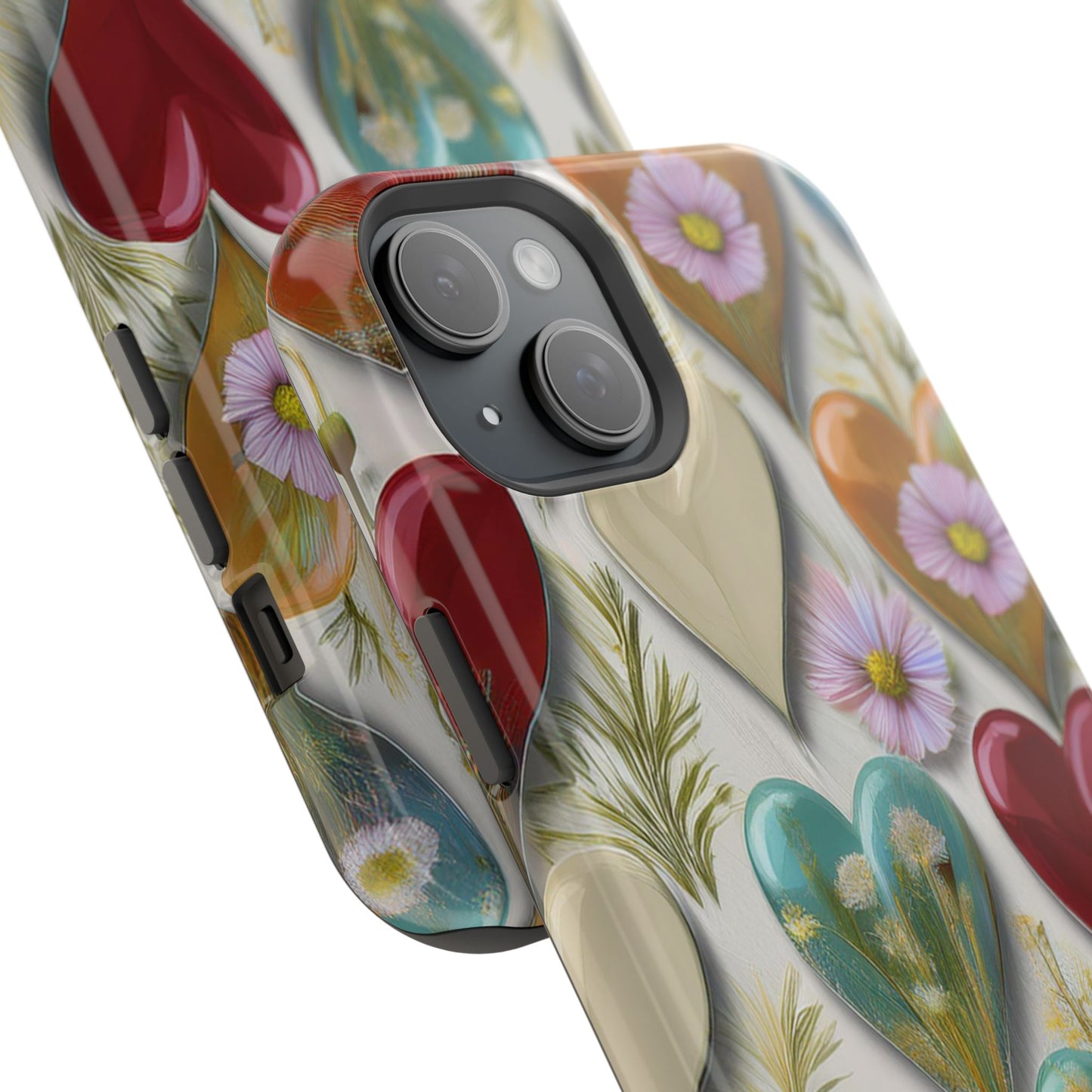 MagSafe Hearts and Flowers Phone Case, Top Trending iPhone Phone Case, Vibrant Phone Case